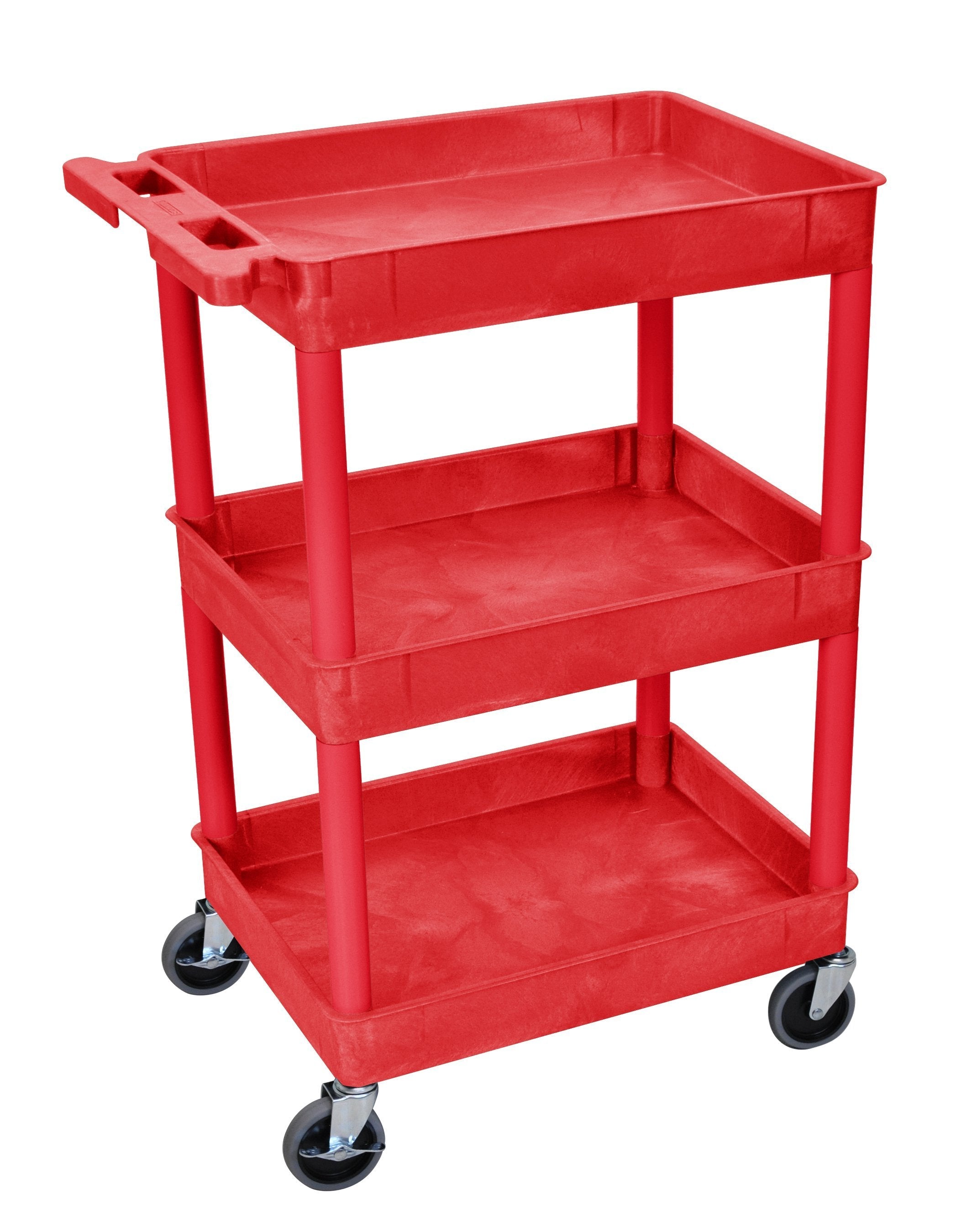 Luxor 3-Tier Rolling Utility Cart with Shelves - Red Metal Storage Organizer for Kitchen, Bathroom, Office or Garage - Perfect for Organizing Supplies, Books, and Household Items