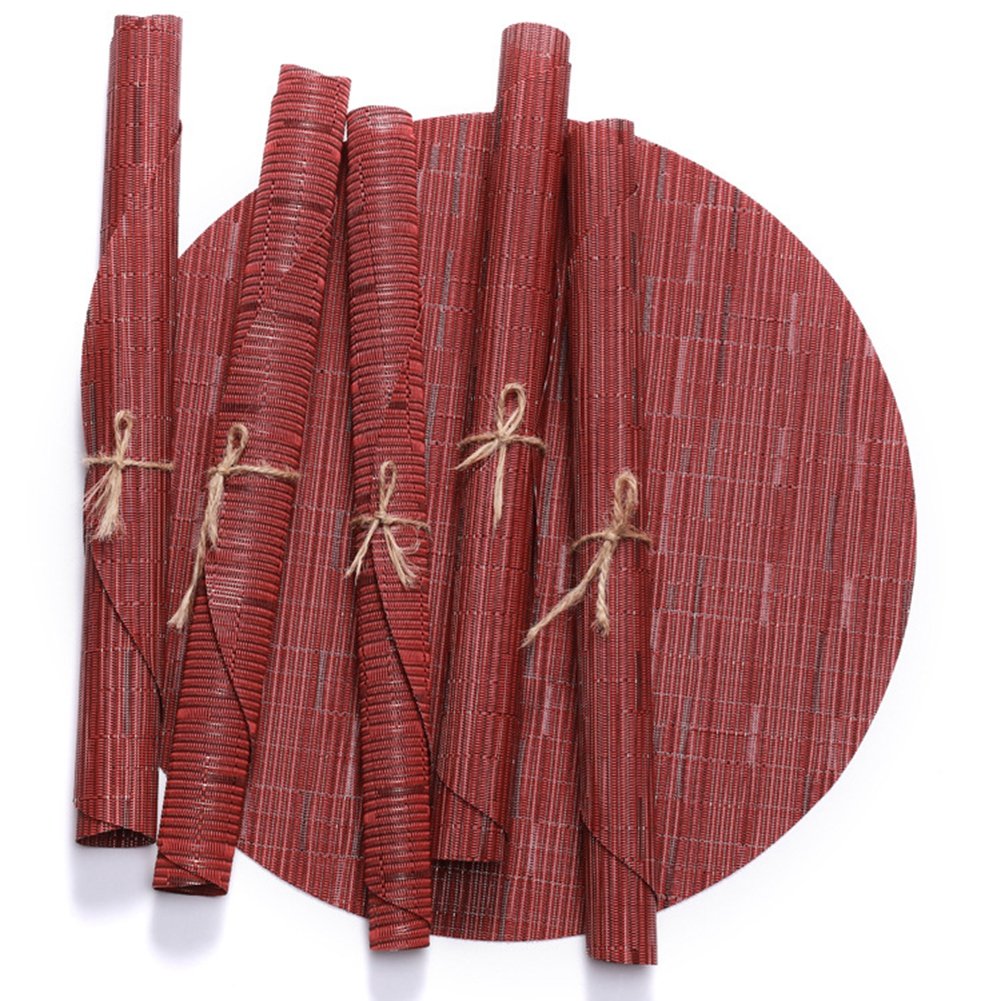 Round Woven Placemats Set of 4 - 13.8 Inch Non-Slip Washable Table Mats for Christmas, Home, Wedding & Party Decor - Burgundy - Perfect for Holiday Dinners, Family Gatherings and Special Occasions