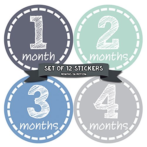 Baby Monthly Milestone Stickers for Boys - 12 Pack Newborn Boy Growth Tracking Stickers - Adhesive Photo Props for First Year Milestones - Perfect for Baby Photo Shoots, Scrapbooking & Memory Keepsakes
