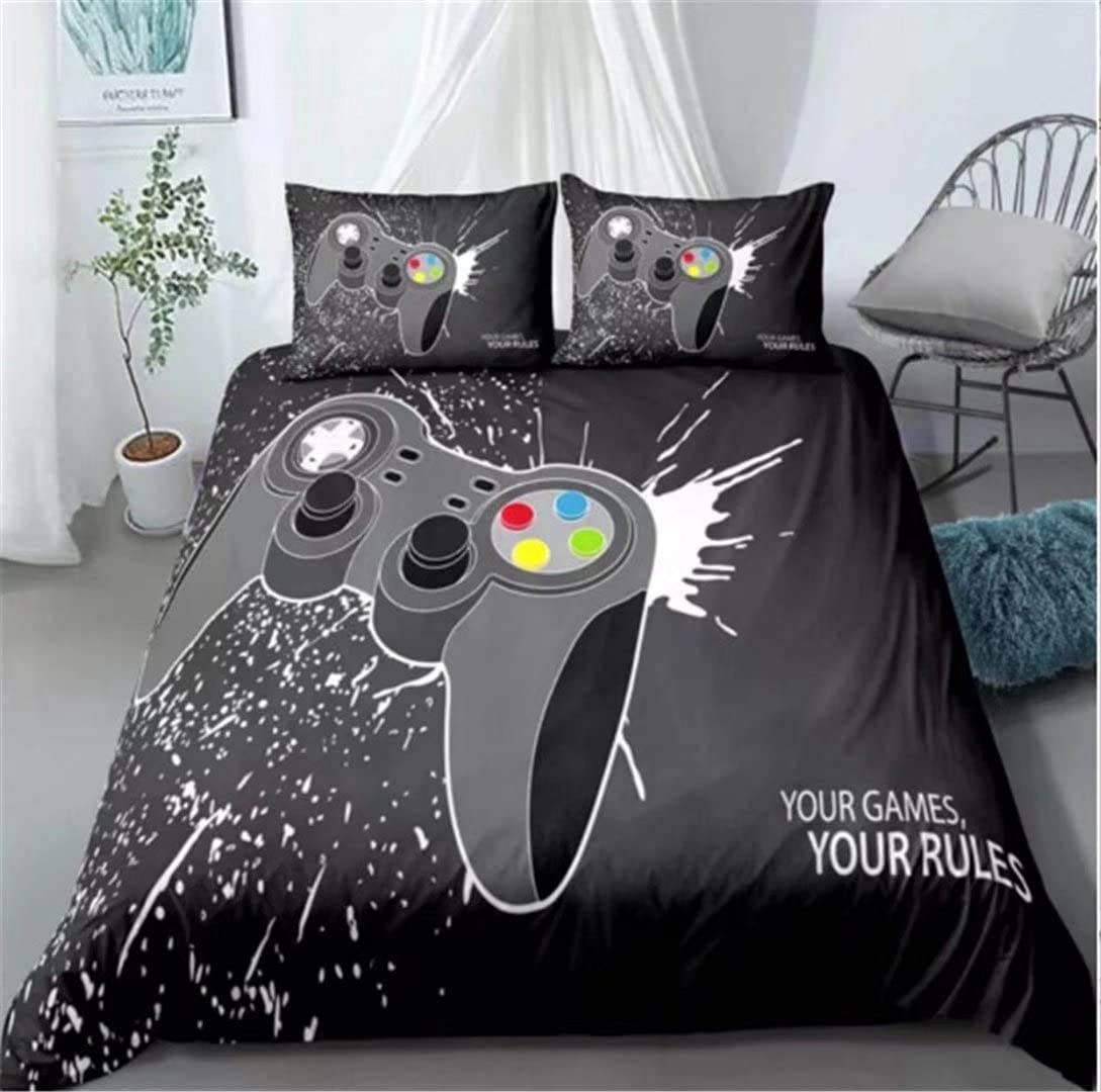 Black Gamepad Duvet Cover Twin Bedding Set - Game Controller Comforter Cover for Gamer's Bedroom Decor and Gaming Enthusiast Gift