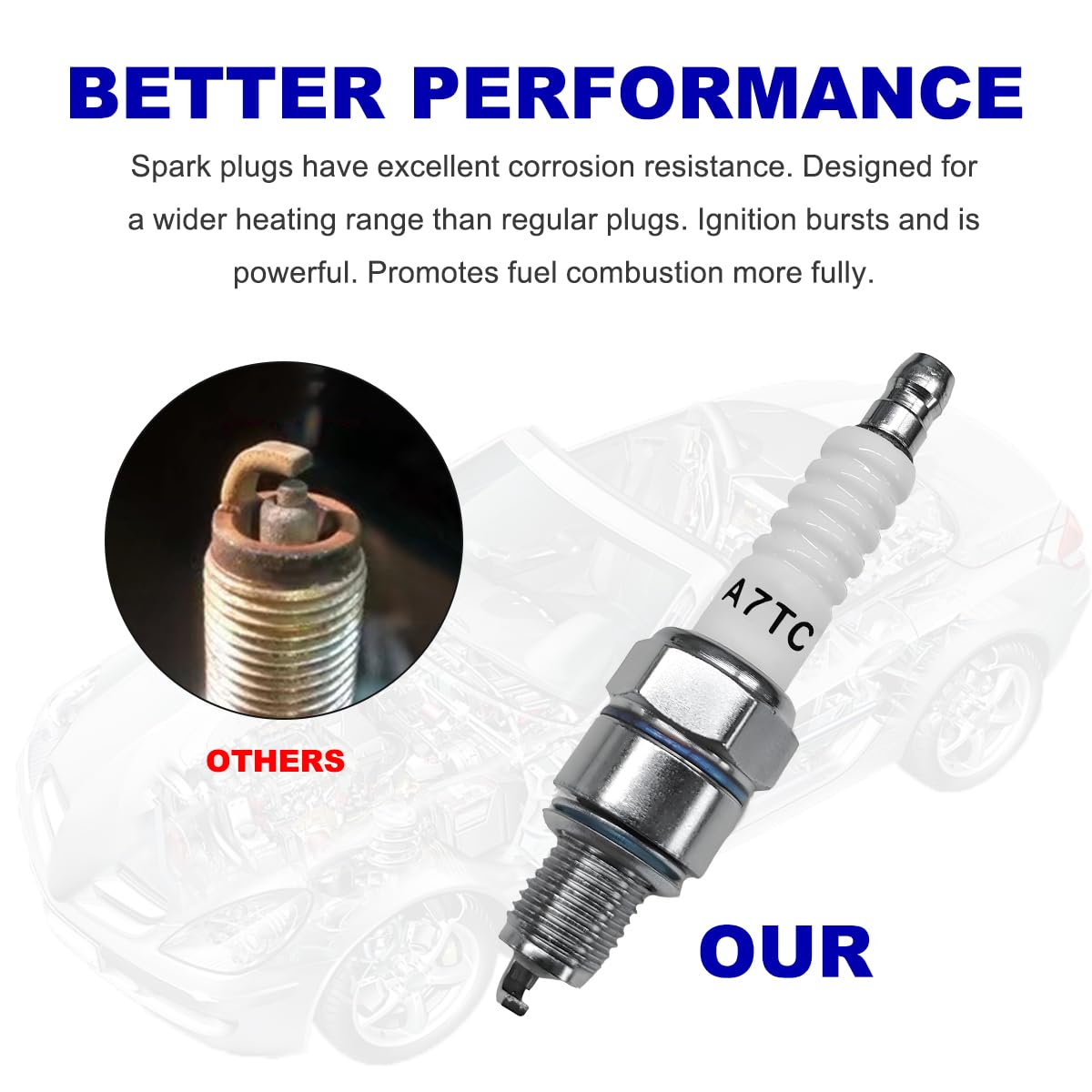 High-Performance A7TC Spark Plug for GY6 50cc-125cc Engines - Compatible with ATV, Scooter, Dirt Bike, Moped & Go Kart - Fits C7HA, C5HA, PZ7HS, S102F, U22FS-U Models - Ideal for Racing & Off-Road Adventures