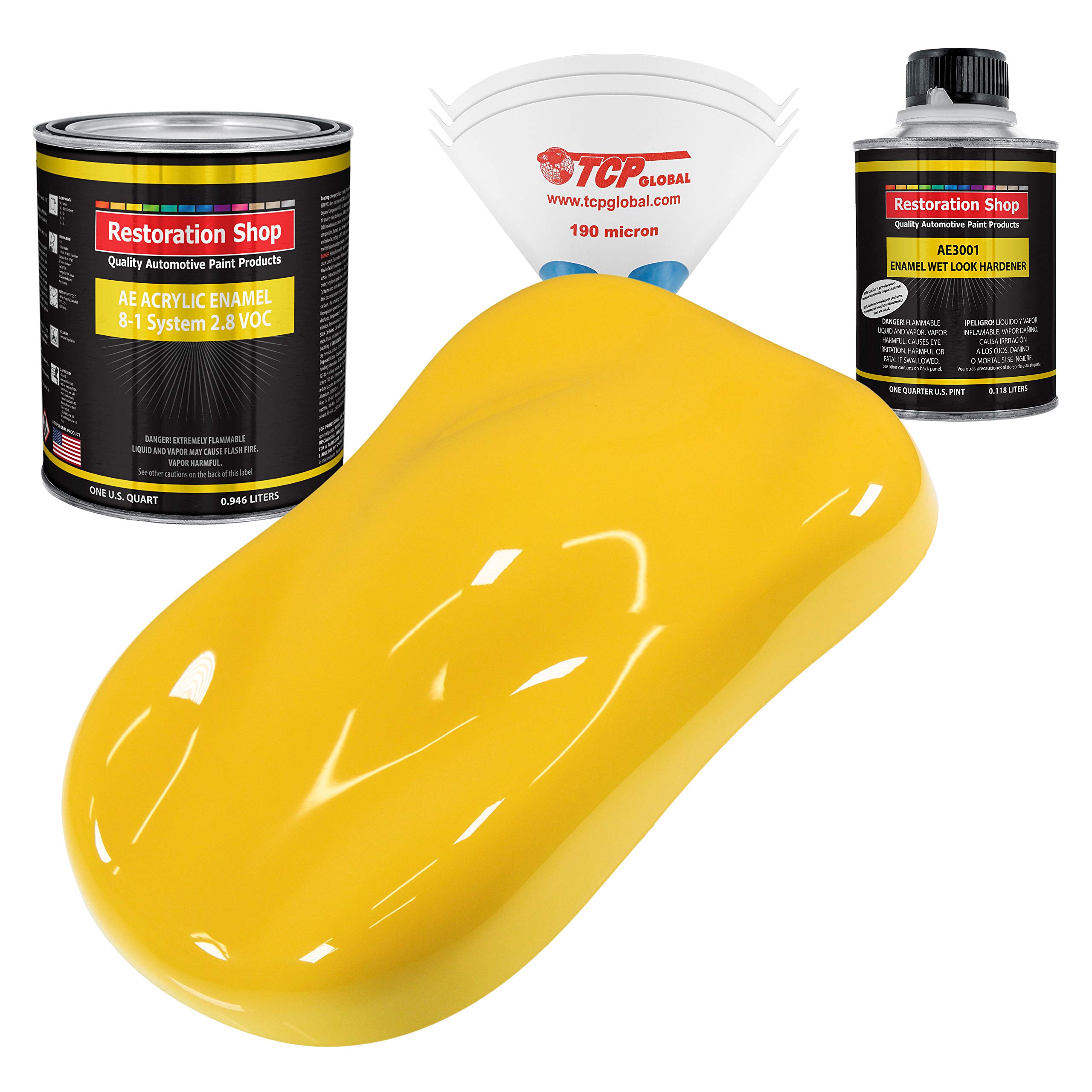Restoration Shop Sunshine Yellow Acrylic Enamel Auto Paint - Professional High Gloss Quart Kit for Cars, Trucks & Equipment - Single Stage 8:1 Mix Ratio, Low 2.8 VOC - Perfect for Touch-Ups, Restorations & Custom Projects