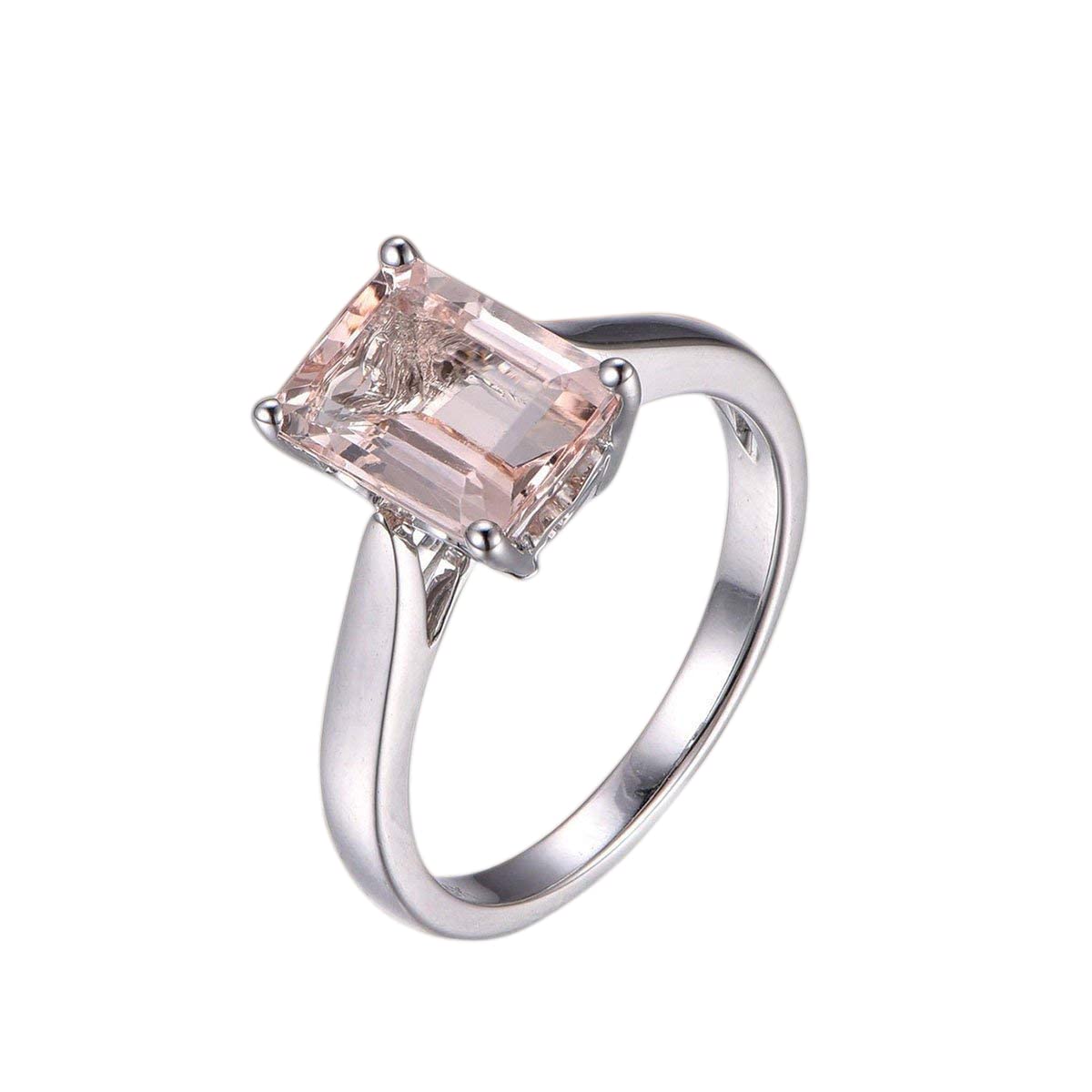 1.00 Carat Designer Emerald Cut Peachy Pink Morganite Engagement Ring - 18k Gold Plated - Perfect for Proposals, Anniversaries & Special Occasions