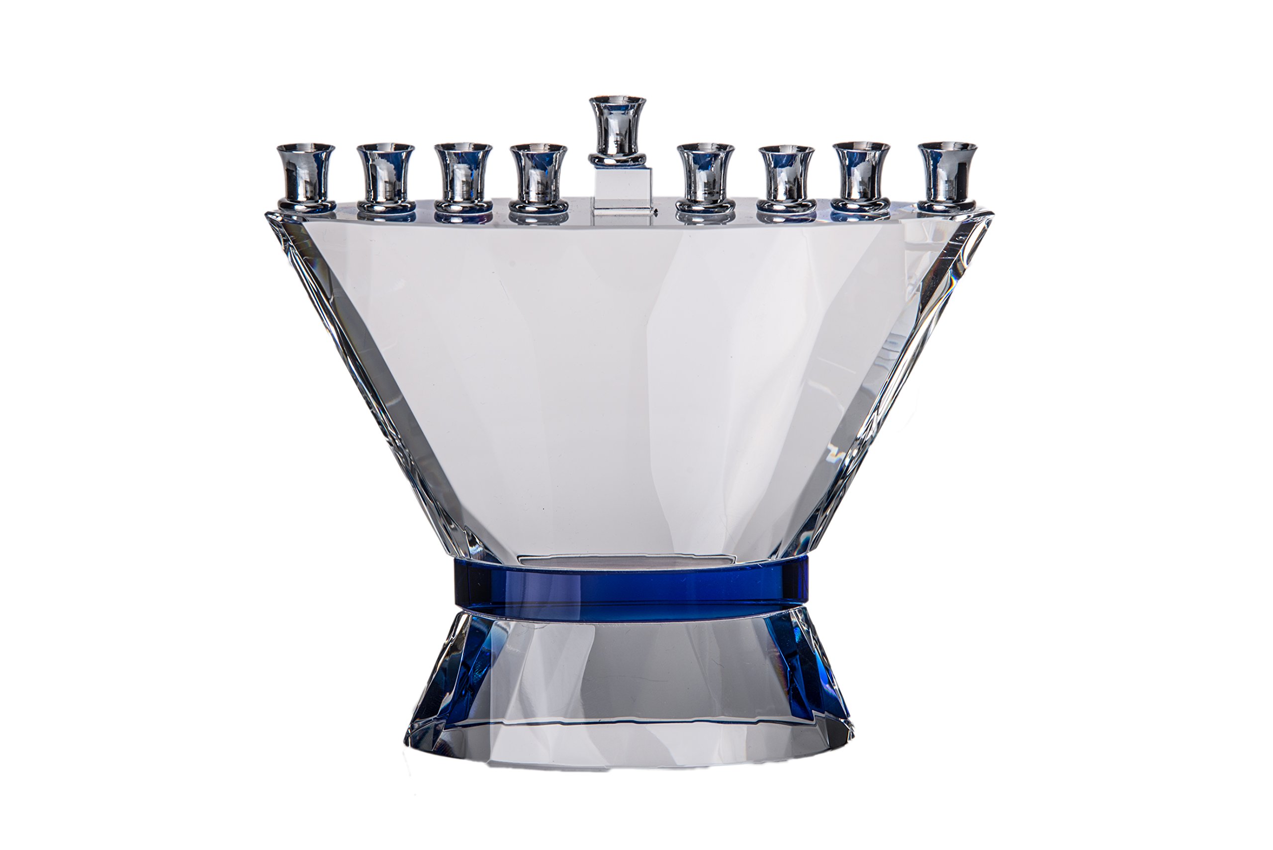 Blue Crystal Hanukkah Menorah for Standard Candles & Oil Cups - 6.5