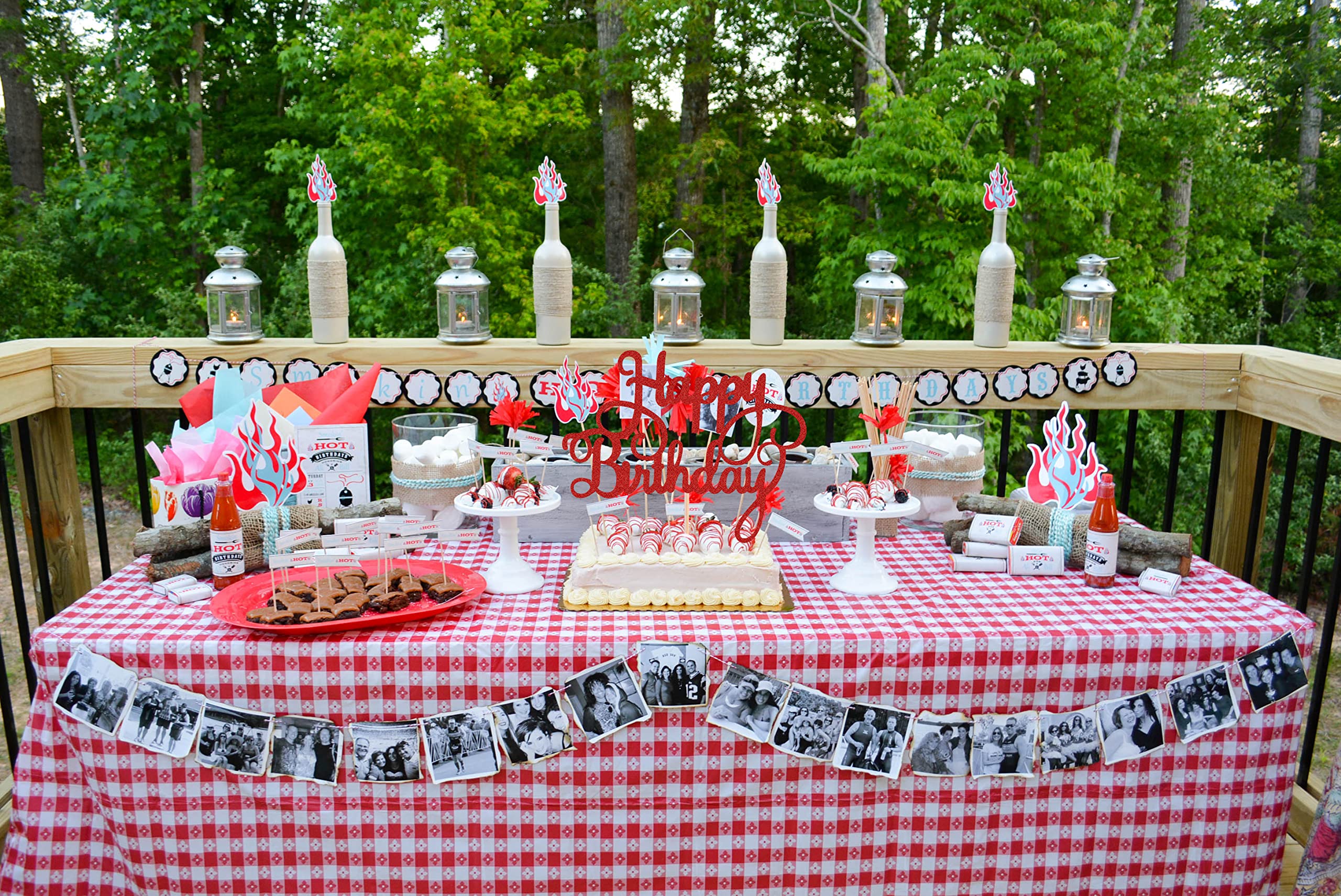 Red Glitter Happy Birthday Cake Topper & Bunting Decor - Anniversary Party Cake Decoration Supplies - Photo Booth Props for Birthday Cakes, Wedding Anniversaries & Special Celebrations