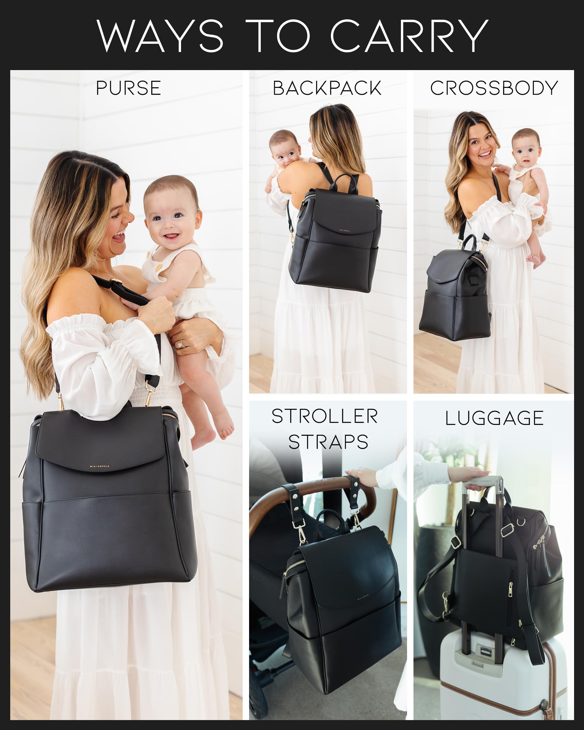 Premium Leather Diaper Bag Backpack with USB Charging Port, Insulated Bottle Pocket & Stroller Straps - Includes Changing Pad - Perfect for Baby Essentials Organization (Black Olivia) - Ideal for Travel, Daycare & On-the-Go Parents