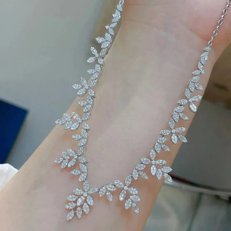 18K White Gold 4ct H Real Diamond Olive Leaf Necklace for Women - Luxury Gift for Banquet, Party & Special Occasions | Elegant Jewelry for Weddings, Anniversaries & Formal Events
