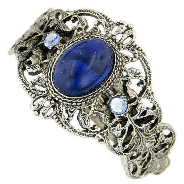 1928 Jewelry Oval Blue & Light Sapphire Crystal Ponytail Holder - Hair Accessory for Women, Bridal, Prom & Special Occasions