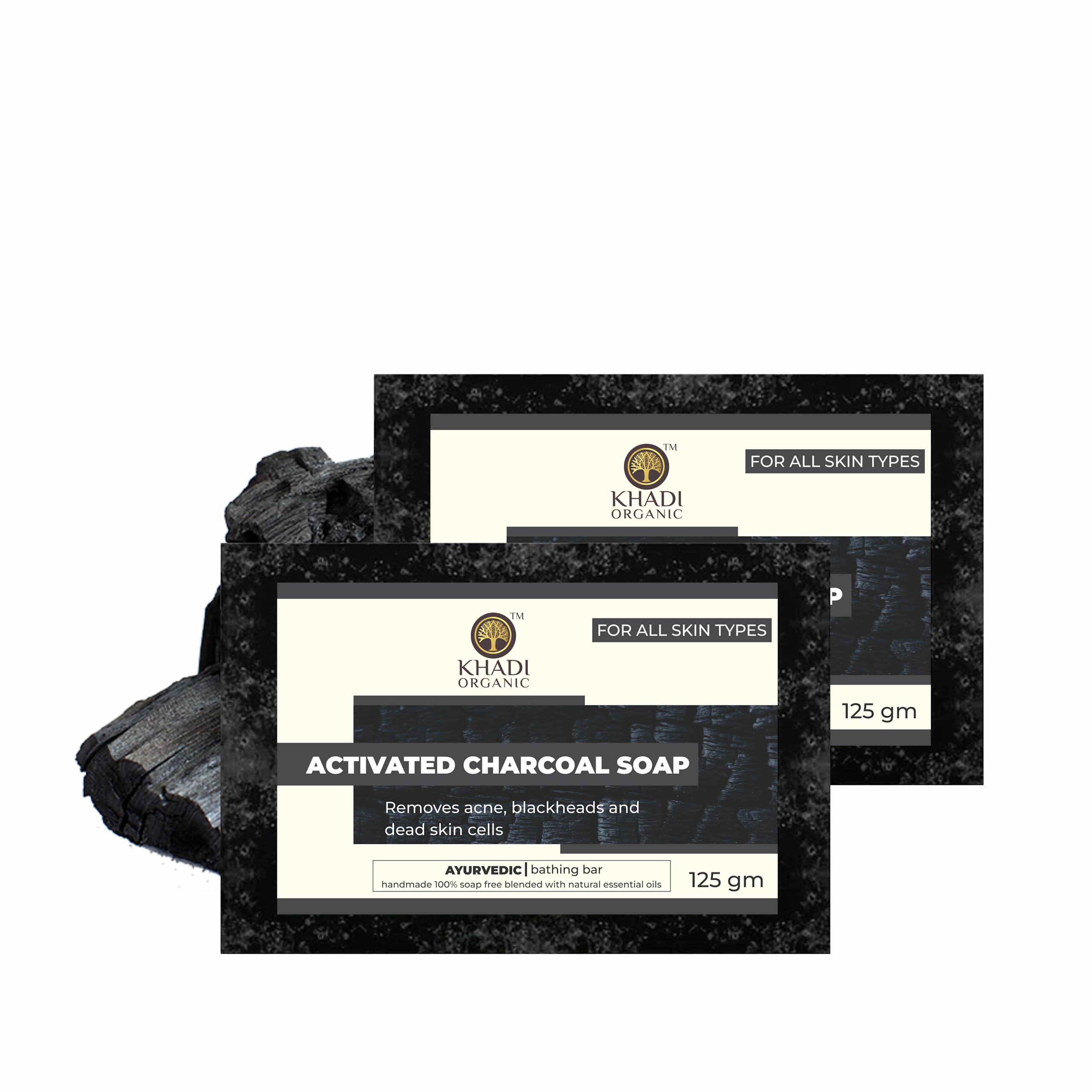 Organic Activated Charcoal Soap for Oily Skin - Deep Cleansing Handmade Face & Body Soap with Natural Charcoal (125g, Pack of 2) | Acne Treatment, Blackhead Removal & Skin Detox | Perfect for Daily Skincare Routine & Spa Days
