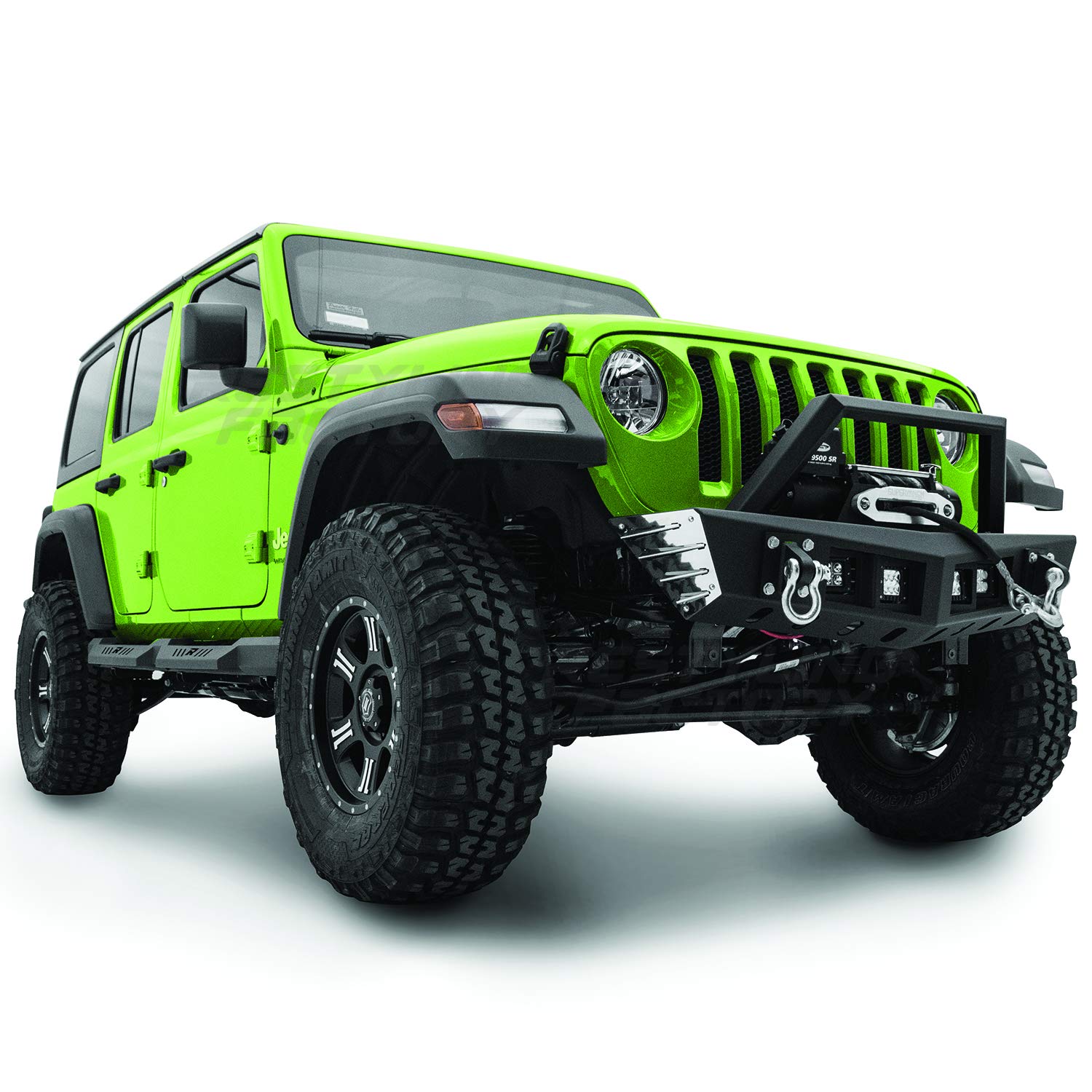 Black Textured Stubby Front Bumper with 2x D-Ring & Winch Plate | Built-In 4x 3