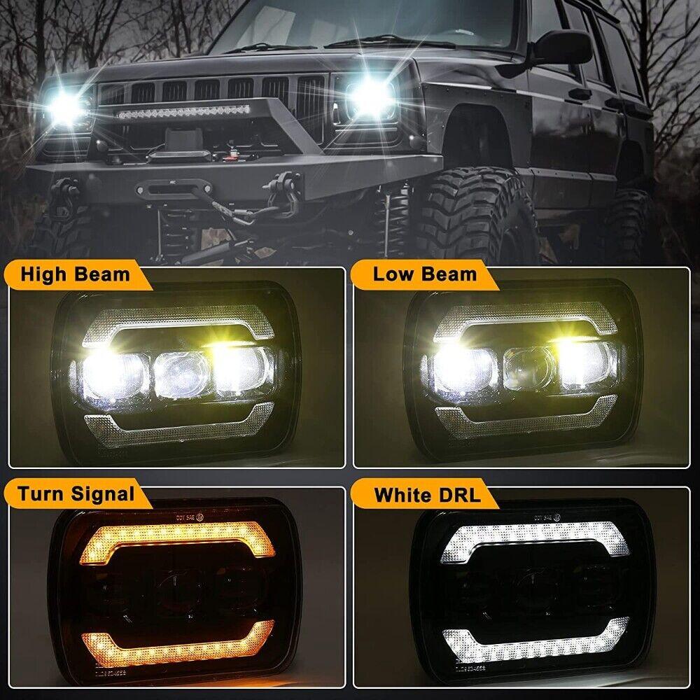 2-Pack 7x6 Inch Sealed Beam LED Headlights - Hi/Lo Beam, Yellow Turn Signal & White DRL - Perfect for Jeep Wrangler, Ford F-150, Chevy Silverado & Off-Road Vehicles
