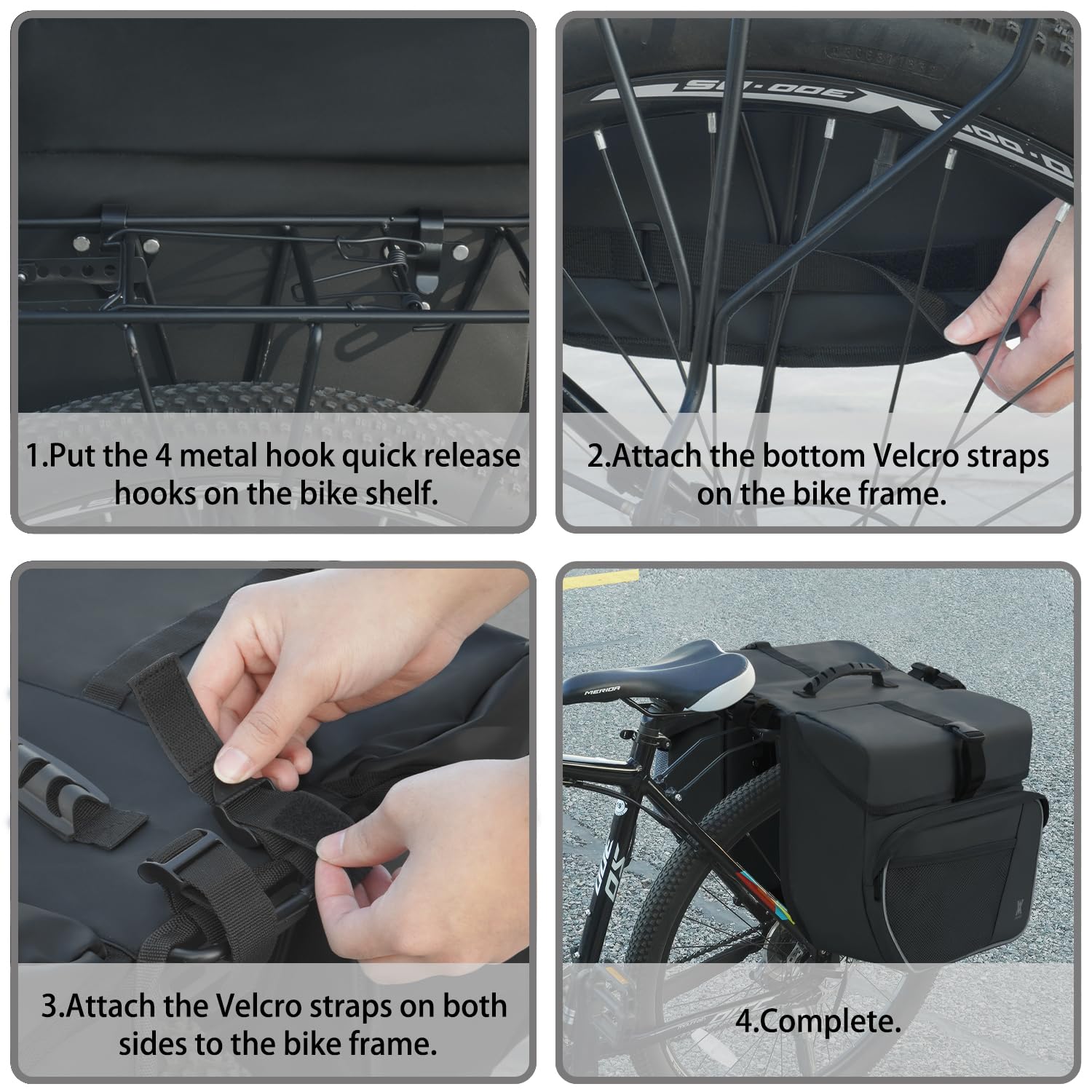 Waterproof 36L Double Panniers Bike Bags - Reflective Safety Saddle Bags for Rear Rack Bicycles, Universal Fit for Most Bicycle Racks with Included Rain Cover (Black) - Perfect for Commuting, Touring & Outdoor Adventures