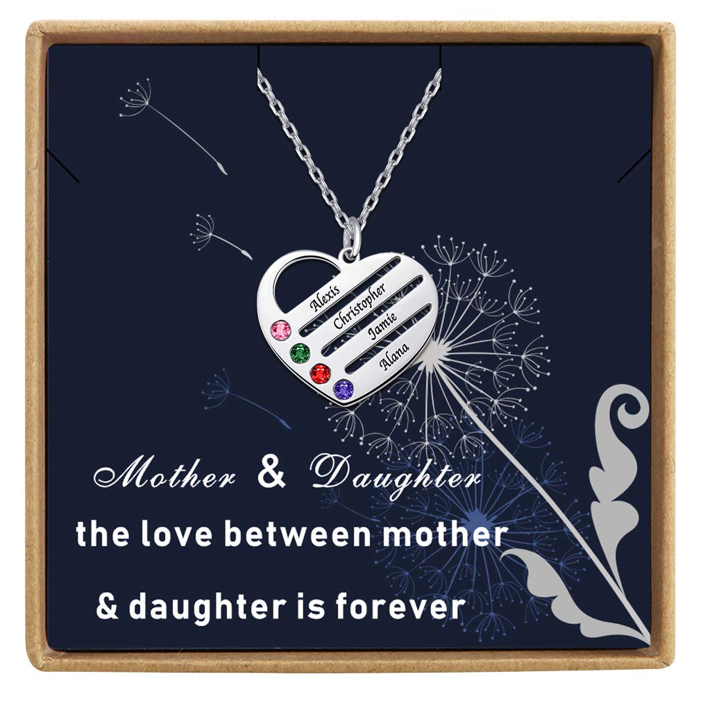 Misstrend Personalized Heart Name Necklace - Custom Engraved Name Jewelry with Birthstone | Dainty Mother's Day Gift for Women | Perfect for Anniversaries, Birthdays & Valentine's Day