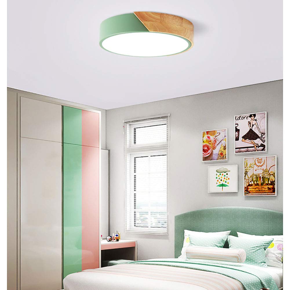 Modern Round Bedroom Lamps - Nordic Green LED Nightstand Lights, Ultra-Thin Ceiling Fixtures for Living Room & Bedside - Energy Efficient Lighting for Cozy Home Decor