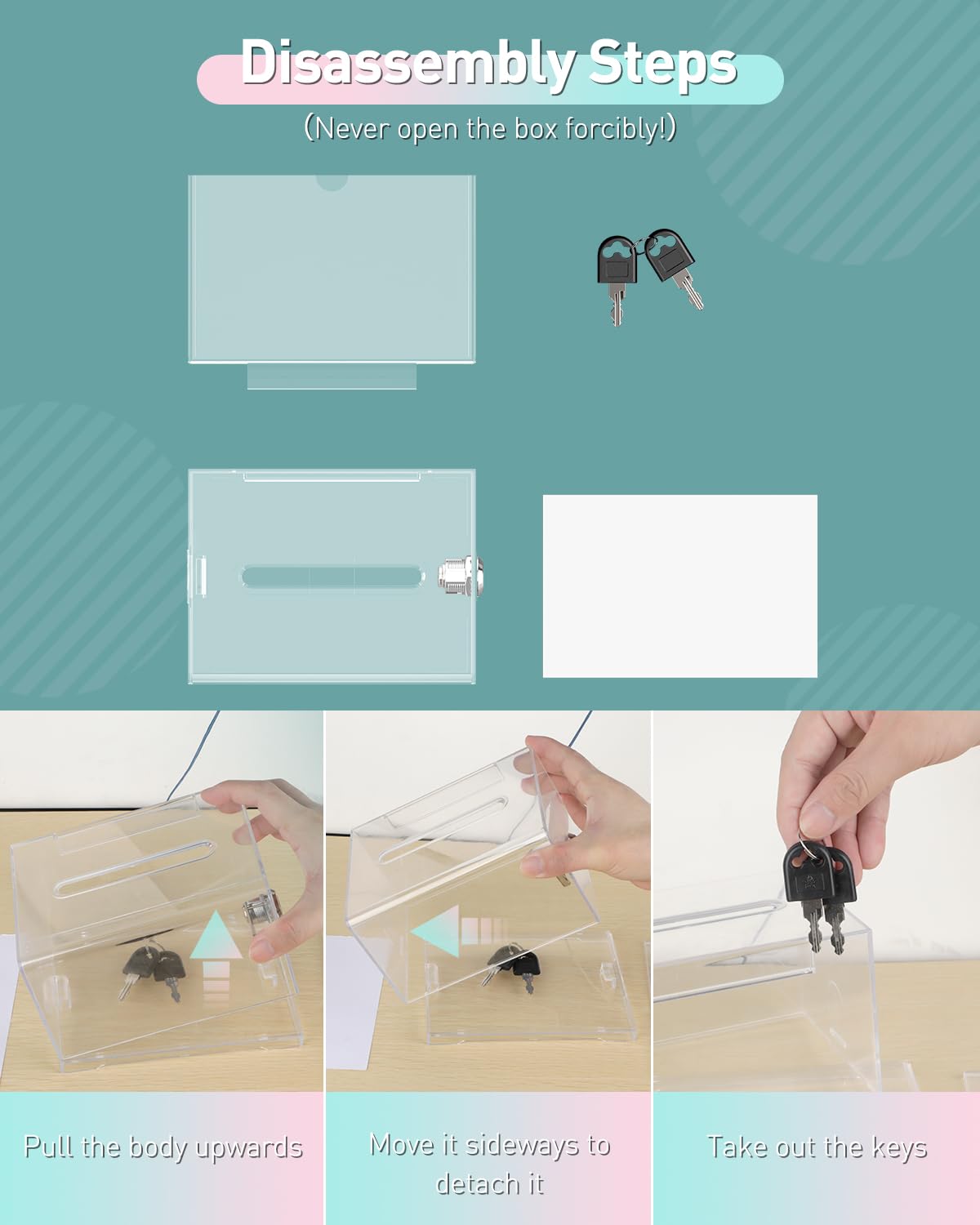 Uniclife Clear Acrylic Donation Box with Lock & Sign Holder - 6.2