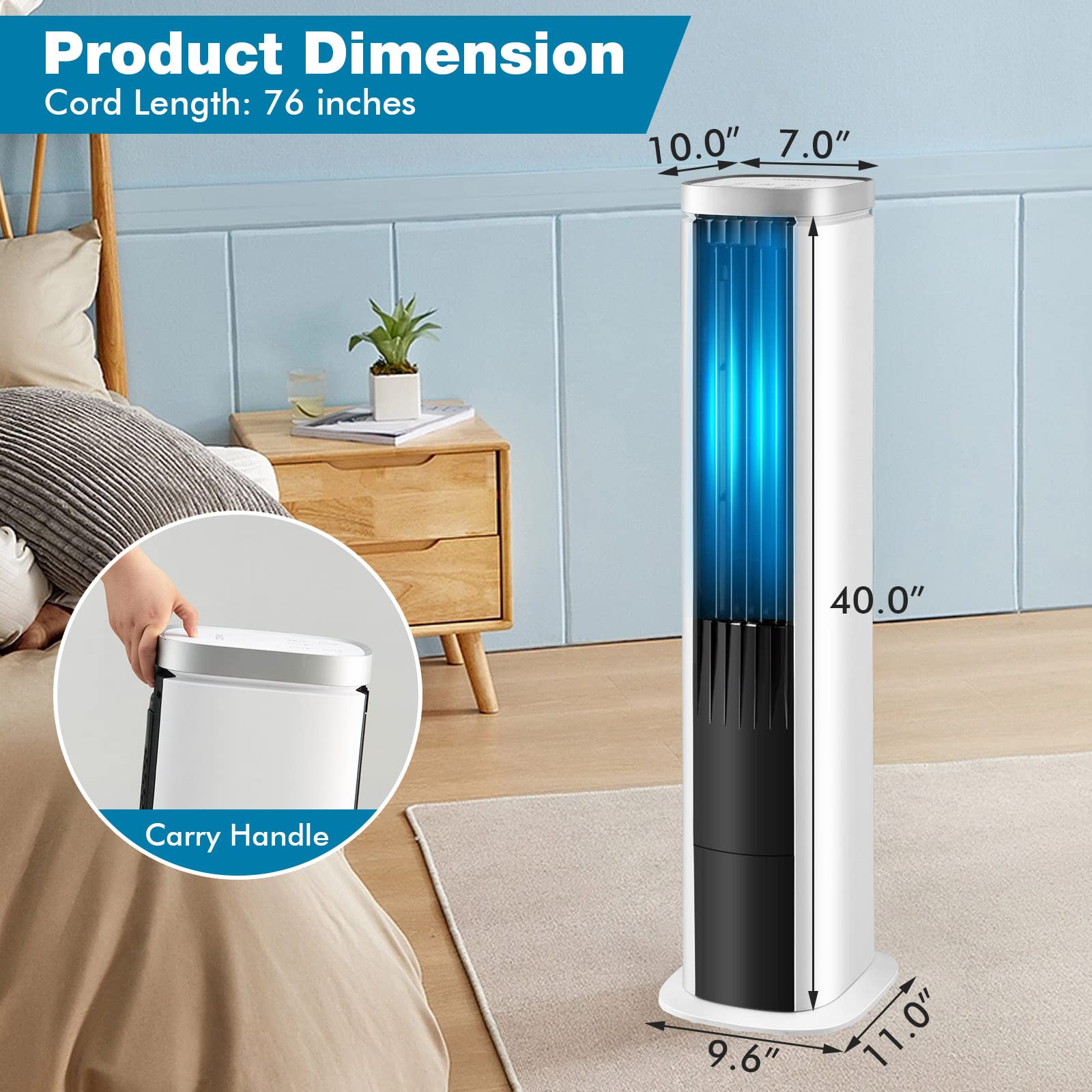 DORTALA Portable Evaporative Air Cooler - 3-in-1 Cooling Tower Fan with Remote Control, 4 Speed Settings, 7H Timer, 4 Ice Packs & 60° Oscillation - Bladeless Swamp Cooler for Home, Office, Bedroom, Dorm - Perfect for Summer Cooling & Indoor Comfort