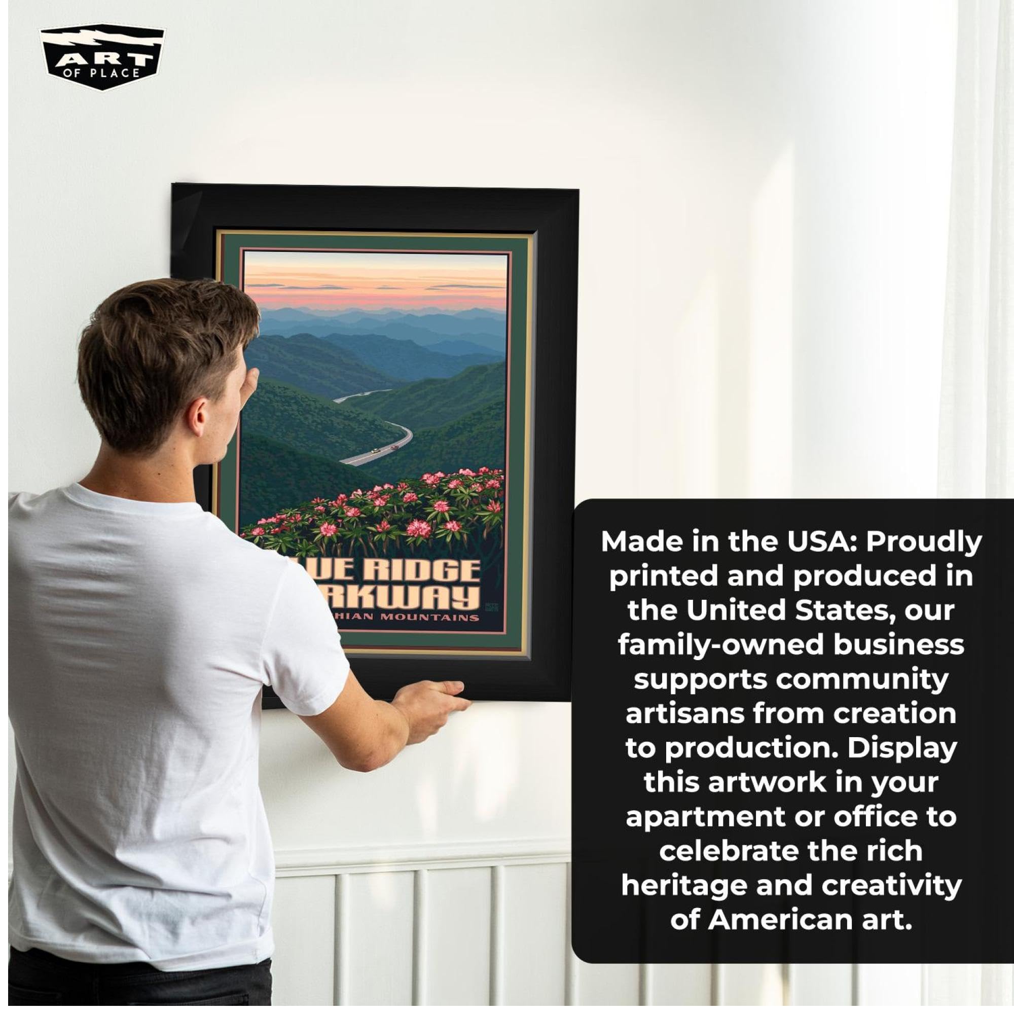 Paul Leighton Blue Ridge Parkway Giclee Print - Appalachian Mountains Landscape Art Poster - Framed Wall Decor 26x38 Inches for Living Room, Office, Bedroom - Perfect for Nature Lovers & Travel Enthusiasts