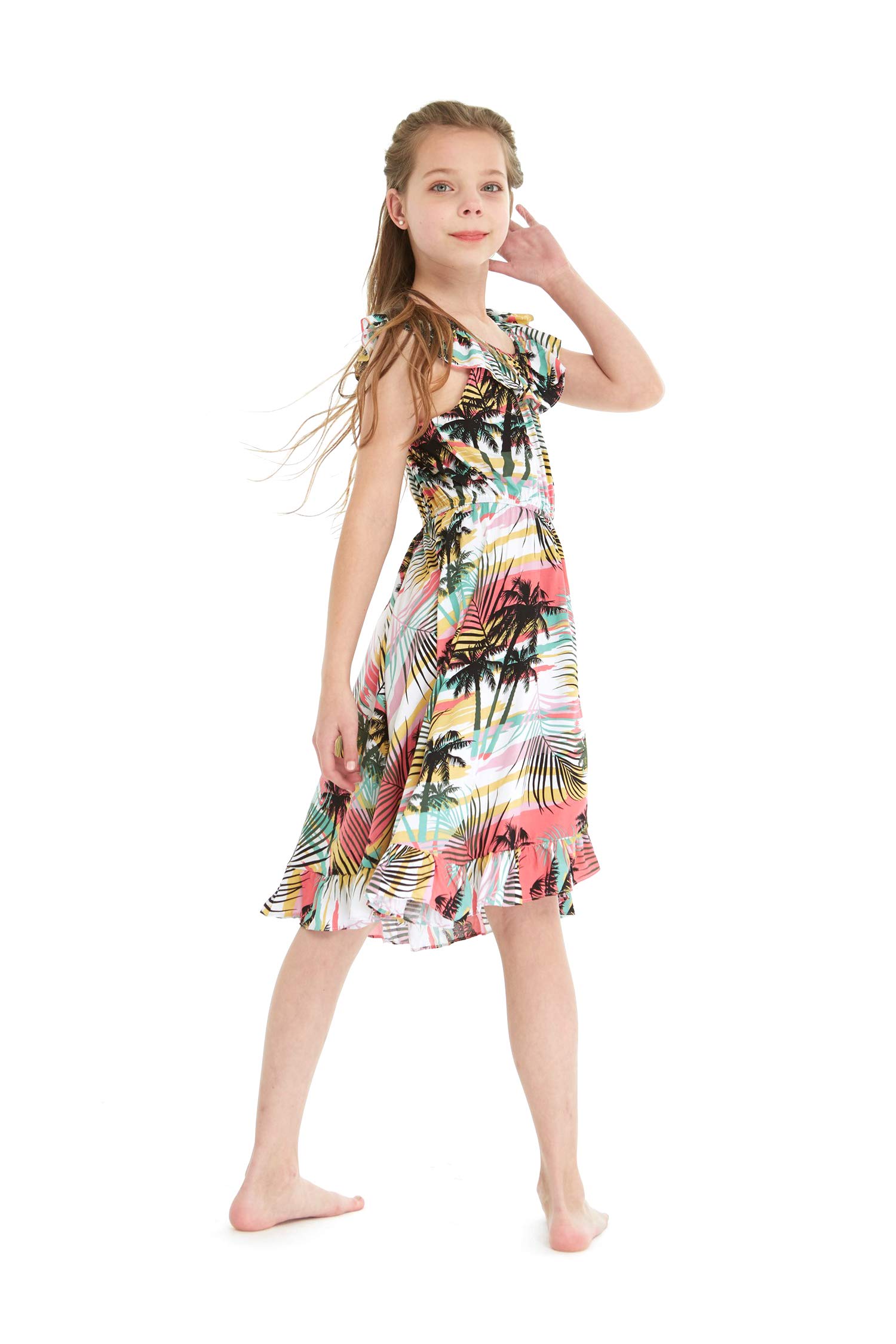 Stylish Hawaiian Luau Matching Mother Daughter Tank Top & Wrap Dress - Sunset Neon Print for Beach Parties, Family Vacations & Summer Outfits