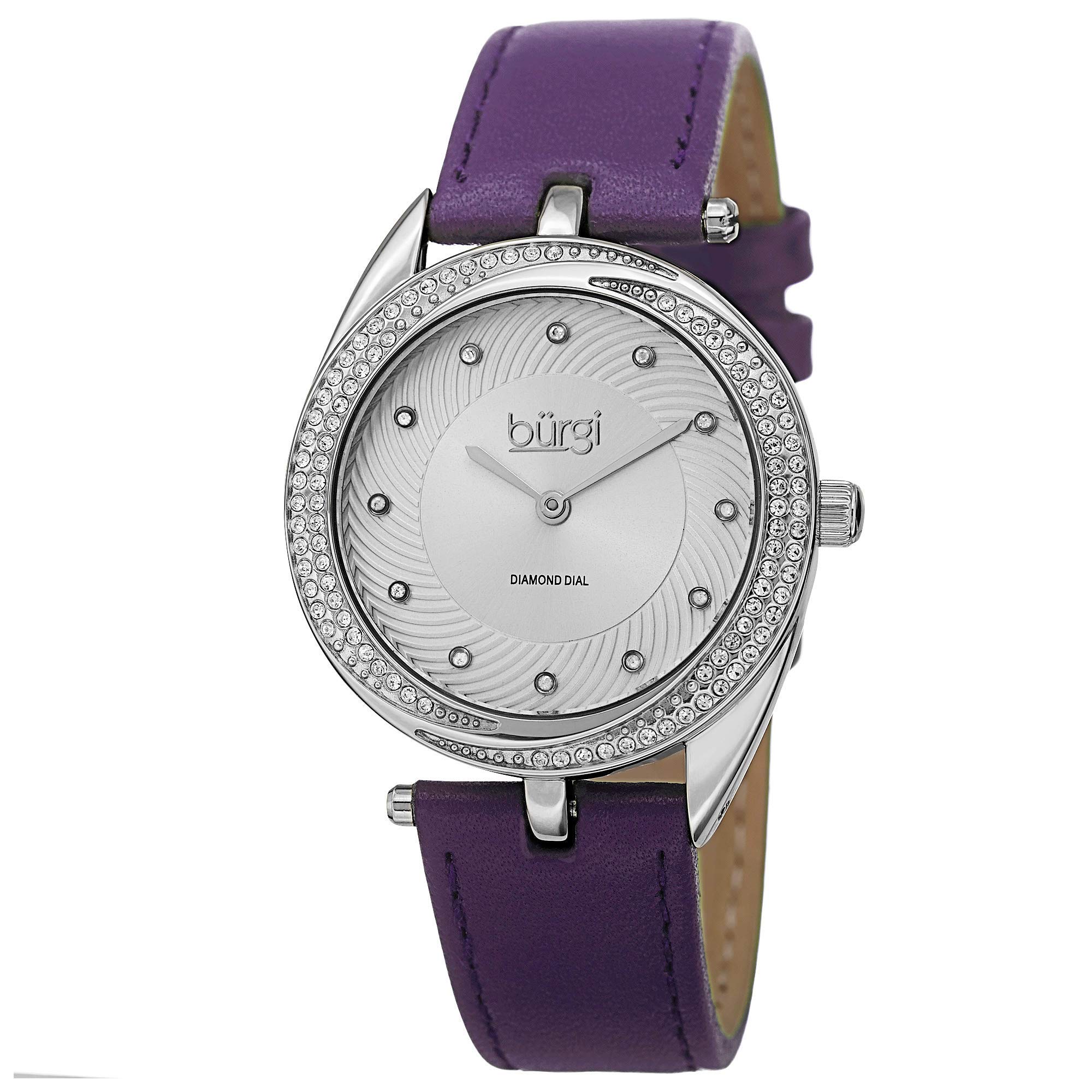 Burgi Diamond & Crystal Accented Women's Watch - 12 Diamond Hour Markers, Swirl Design, Genuine Leather Strap - BUR122 | Elegant Dress Watch for Women, Perfect for Parties, Weddings & Special Occasions
