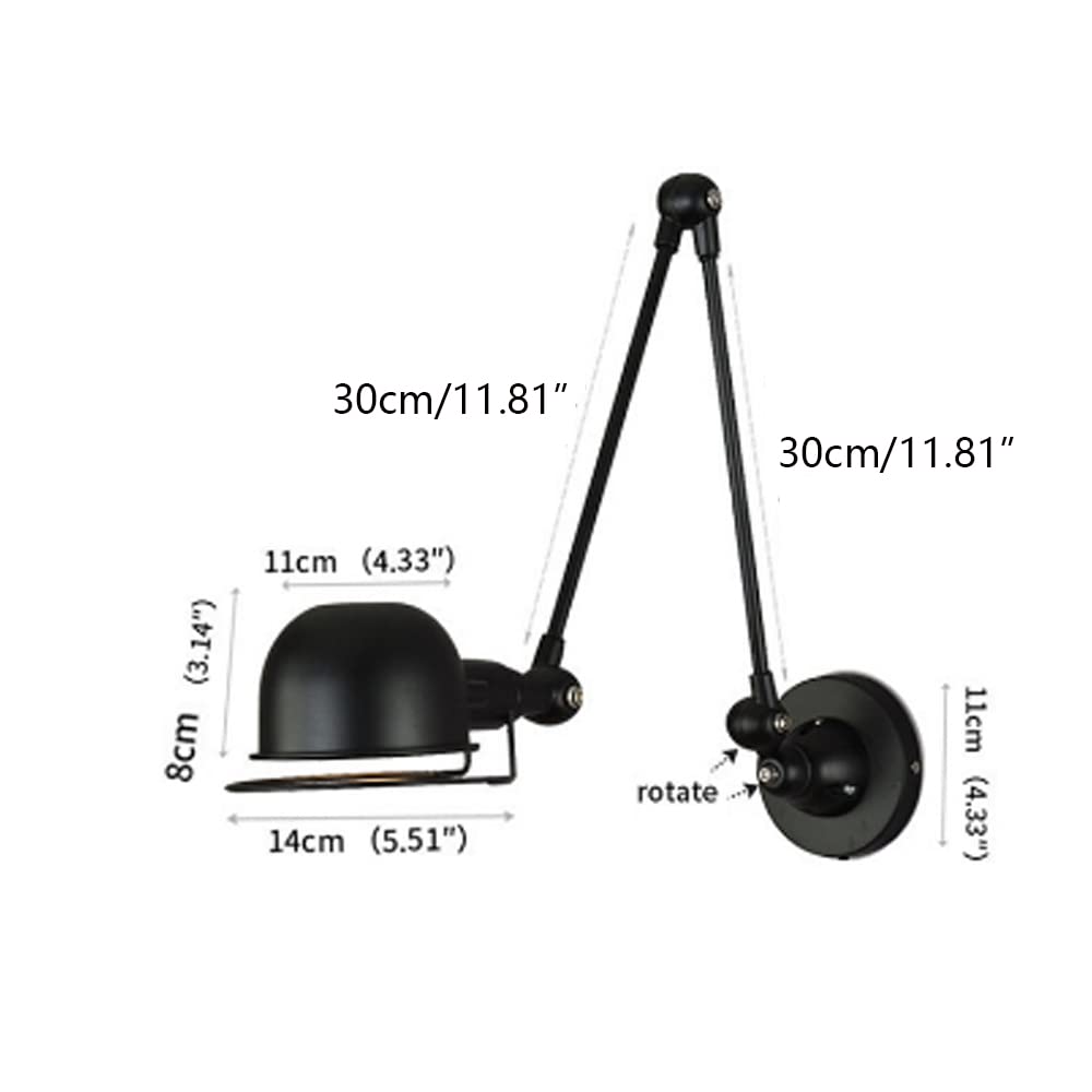 Industrial Swing Arm Wall Lamp - Adjustable Black Iron Wall Light with Glass Shade for Bedroom, Restaurant & Hallway | Vintage Retro Style, Foldable & Telescopic Design | Perfect for Reading, Dining & Ambient Lighting