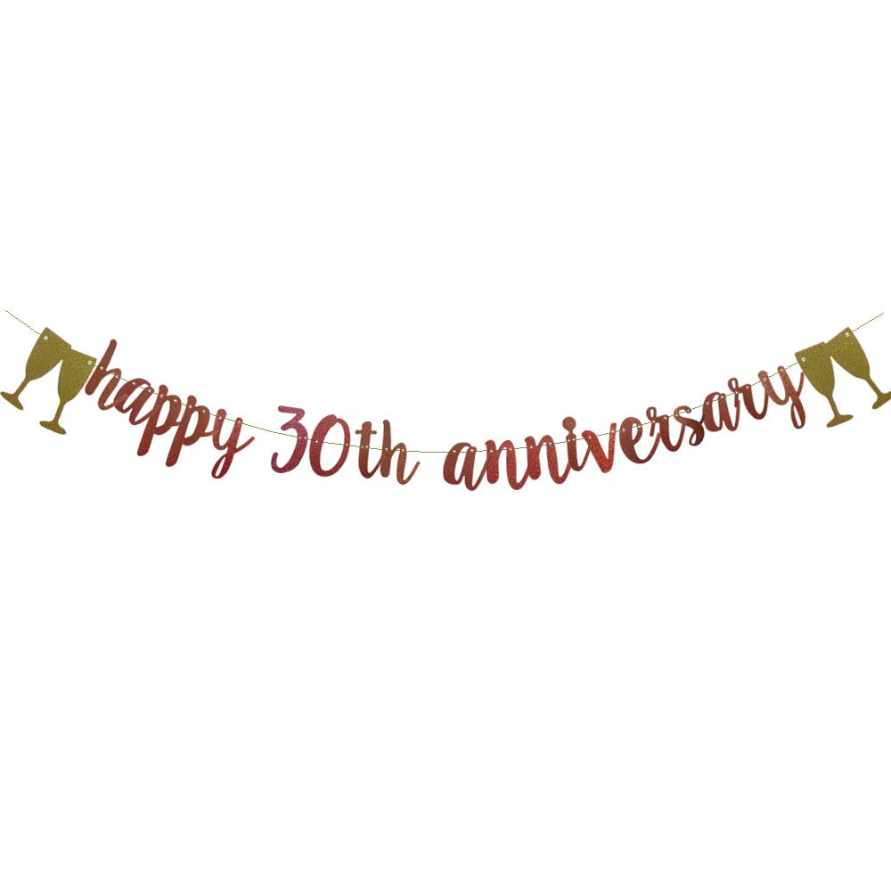 Rose Gold Glitter 30th Anniversary Banner - Happy 30th Wedding Anniversary Party Decorations with Letters - Perfect for Anniversary Celebrations, Milestone Parties & Romantic Decor