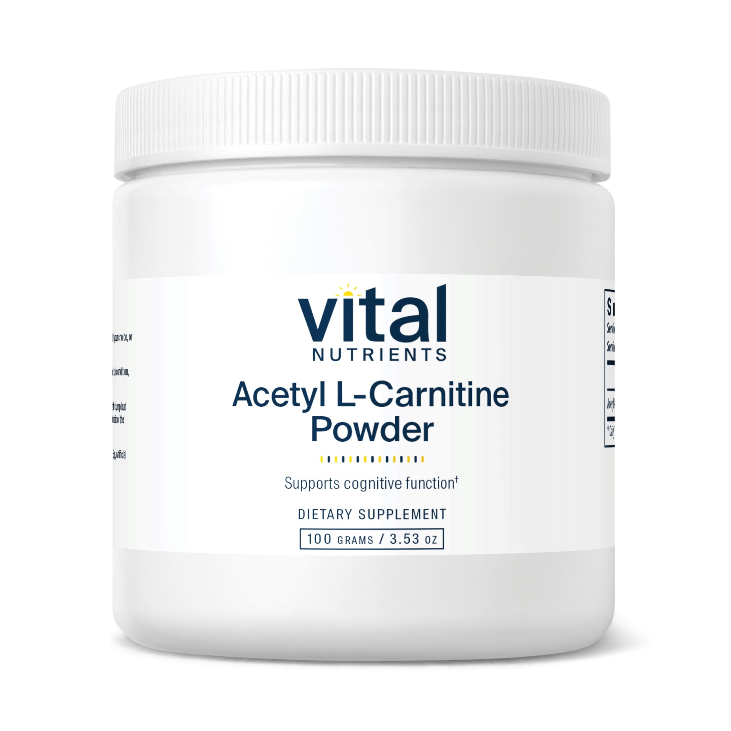 Vital Nutrients Acetyl L-Carnitine Powder - 100g | Brain & Memory Support Supplement | Vegan, Non-GMO | Gluten, Dairy & Soy Free | Cognitive Function Booster for Focus & Mental Clarity | Perfect for Students, Professionals & Healthy Aging