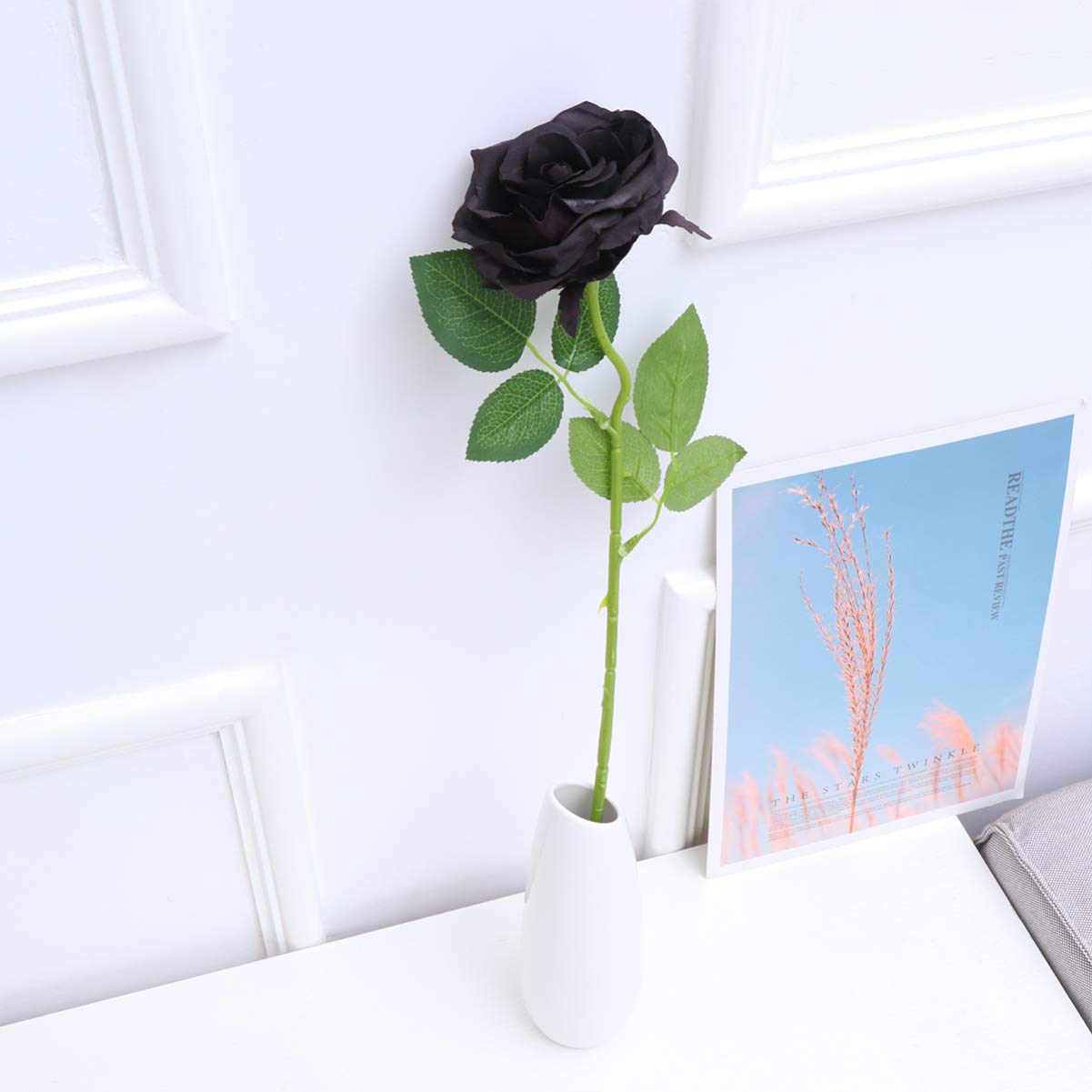 ARTIBETTER Black Silk Rose Branches - Real Looking Fake Roses Bouquet with Artificial Leaves for Wedding, Party, Home Decor | Elegant Floral Centerpiece for Tables, Events & Gifts