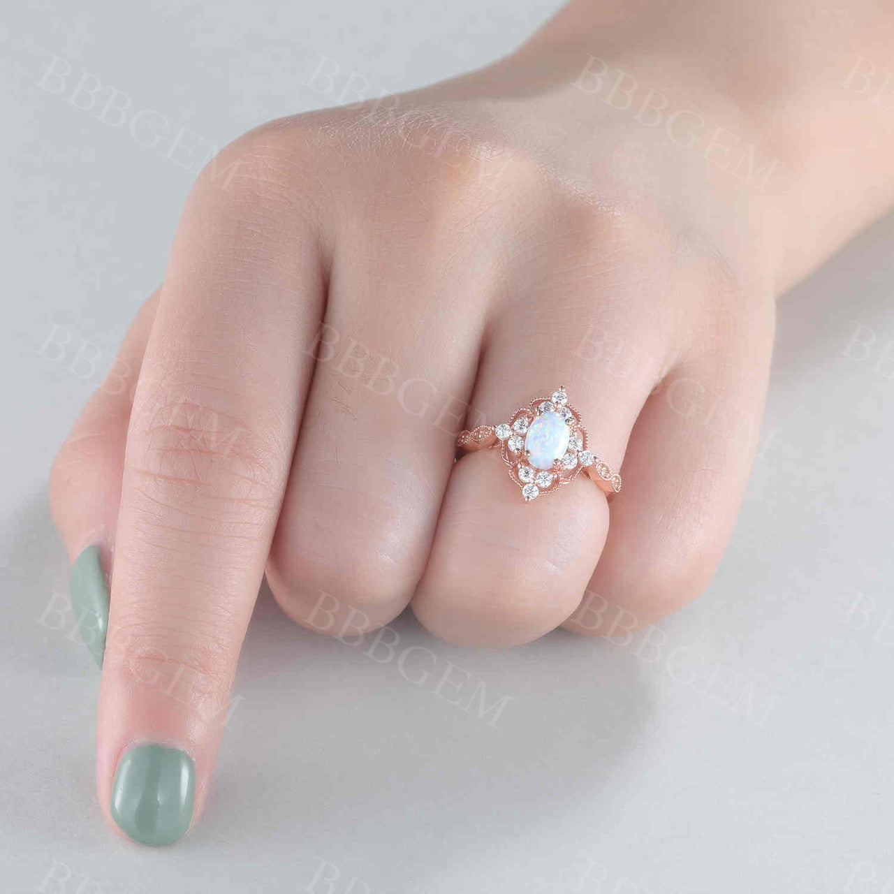 Vintage Opal Engagement Ring 14K Rose Gold Oval Halo Diamond Wedding Band for Women - Perfect for Anniversary, Proposal & Special Occasions