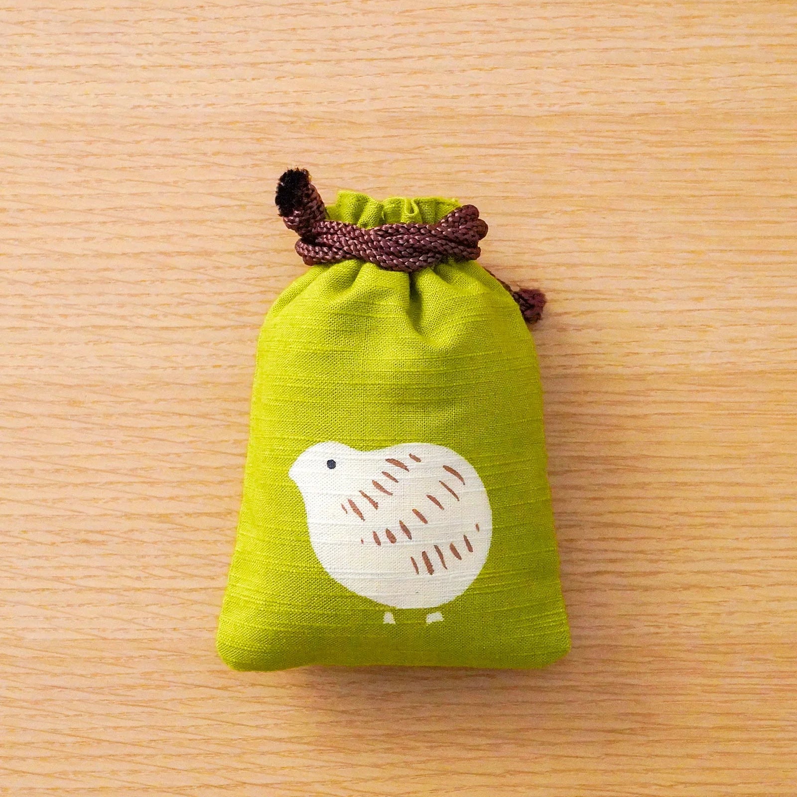 Katazome Small Talisman Bag - Quail Design Drawstring Pouch - Japanese Traditional Craft Bag for Good Luck Charms, Jewelry & Travel Essentials
