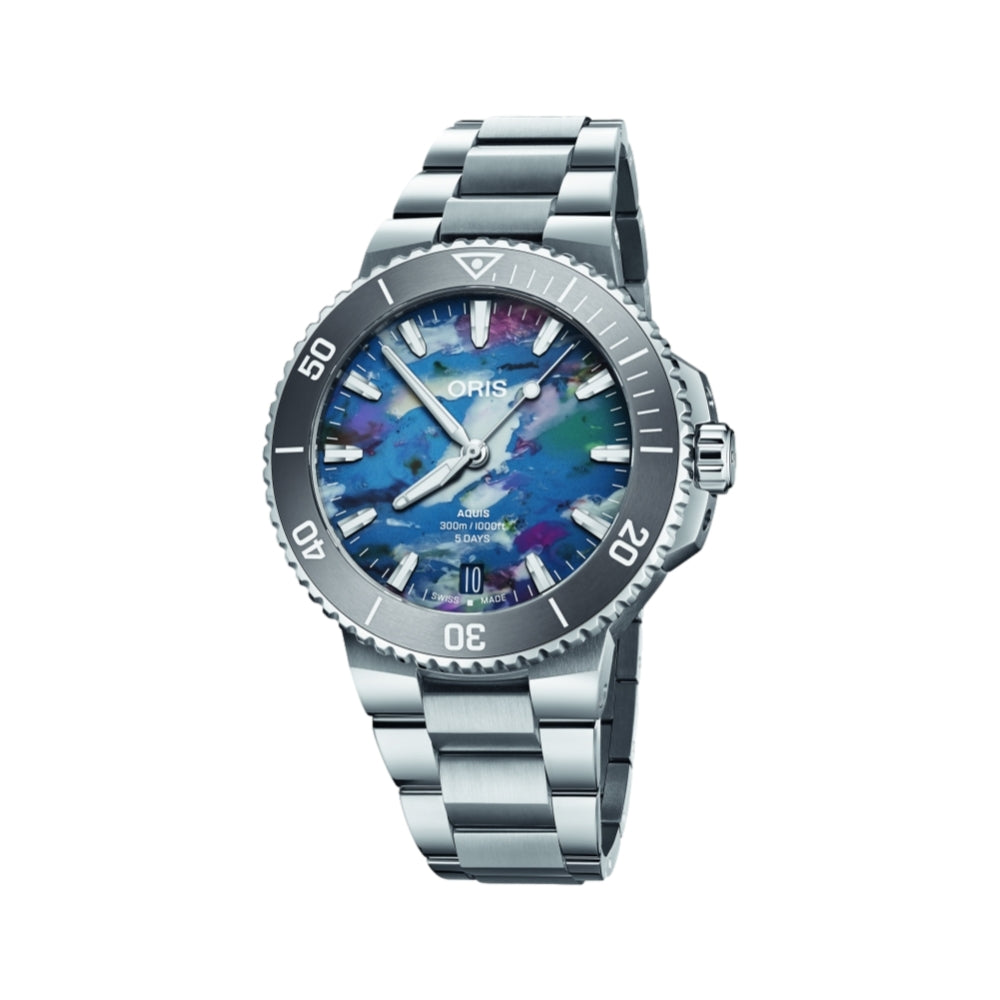 Aquis Date 2024 Caliber 400 43.5mm Automatic Watch with Upcycled Bracelet - Luxury Dive Watch for Men, Perfect for Water Sports & Formal Occasions