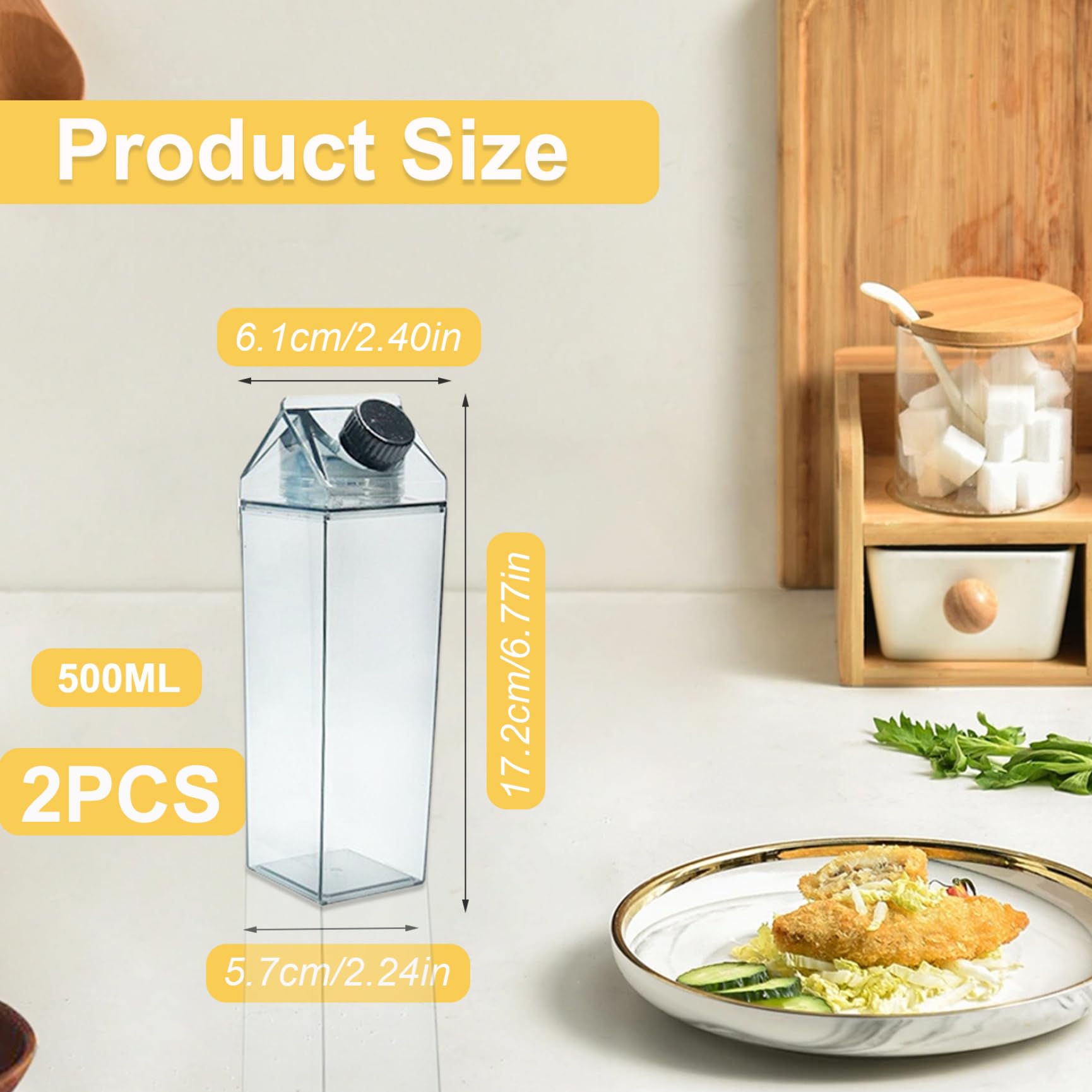 2pcs 500ml Clear Plastic Square Milk Carton Water Bottles - Leakproof Portable Juice & Soda Container for Kids Lunchbox, School, Gym & Outdoor Activities (Purple)