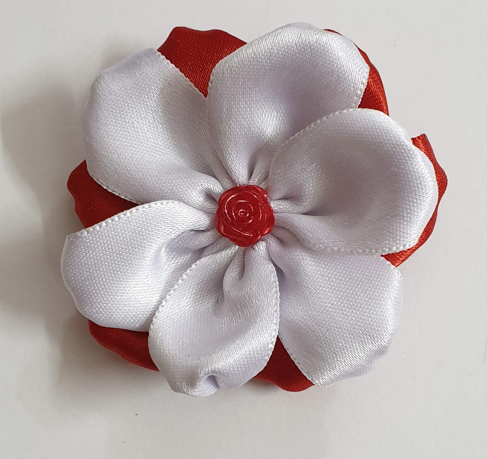 Belleza Creative Red and White Floral Hair Clip with Small Accent Flower - Pack of 2 | Perfect for Weddings, Parties & Everyday Hair Accessories