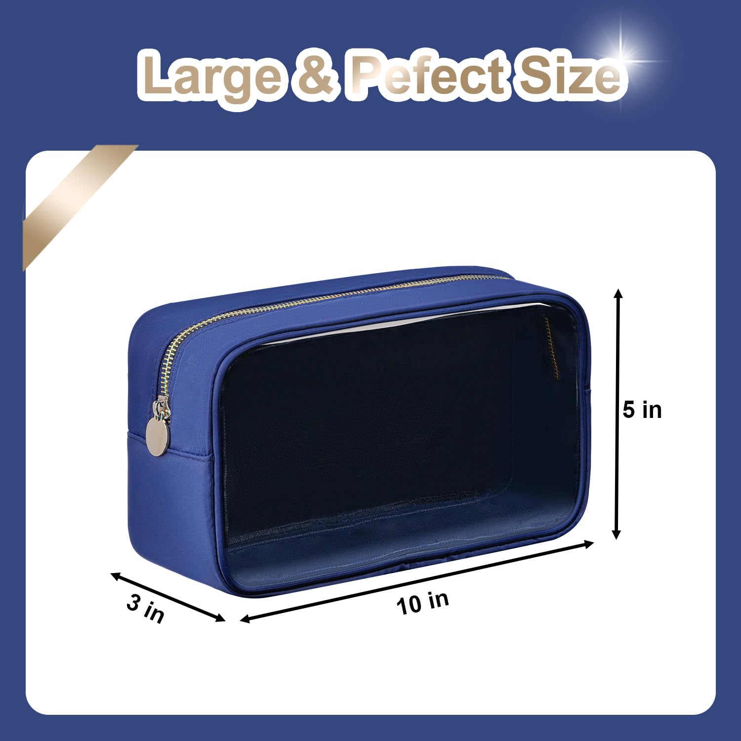 Waterproof Clear Travel Toiletry Bag for Cosmetics & Makeup - TPU & Nylon Zipper Pouch (Large, Navy Blue) | Perfect for TSA Compliance, Air Travel & Organizing Bathroom Essentials