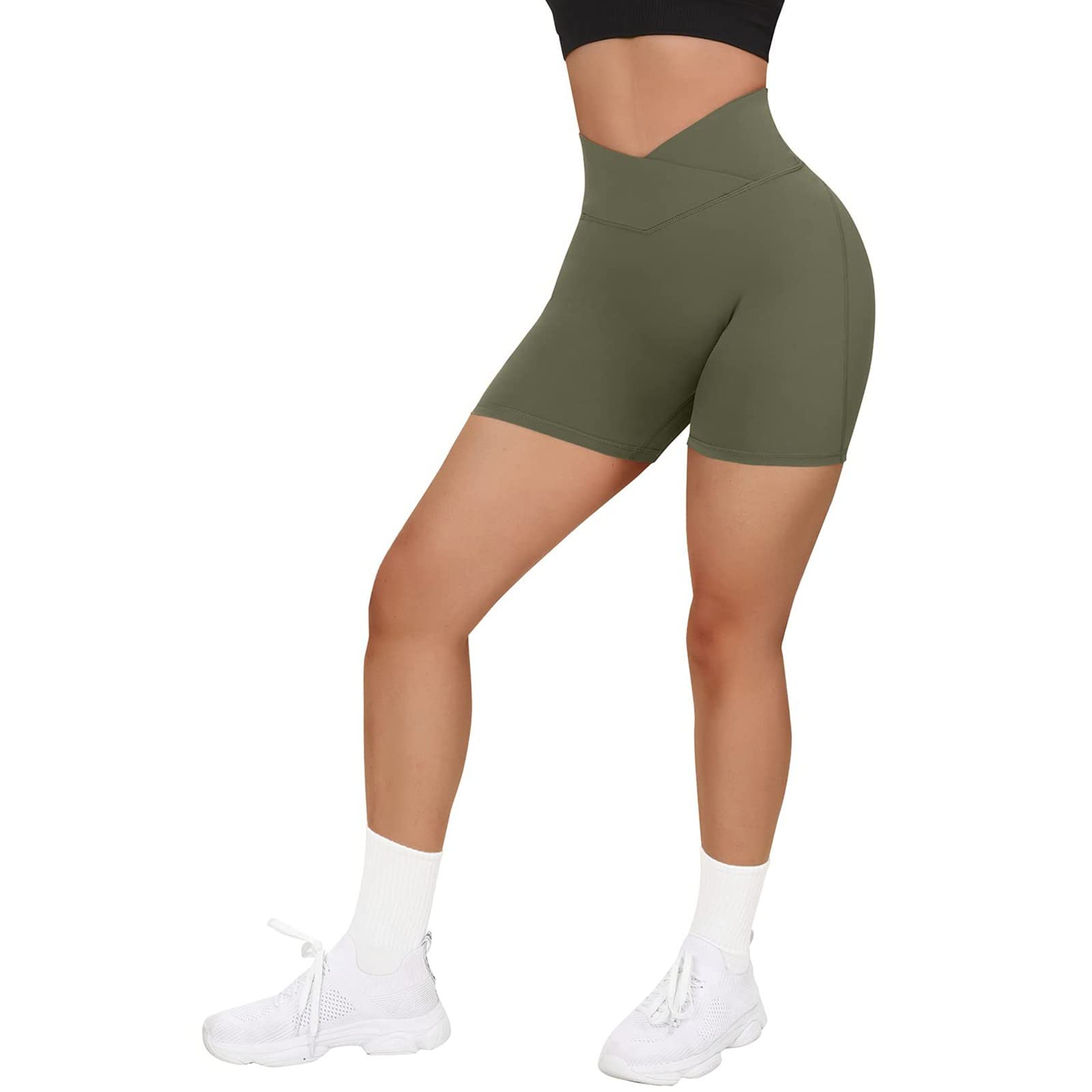High Waist Lifting Women's Biker Shorts - Tummy Control Workout & Yoga Shorts with V-Cross Waist - Spandex Butt Lifting Shorts for Women (Green, Large) | Perfect for Gym, Running, Cycling & Lounge Wear