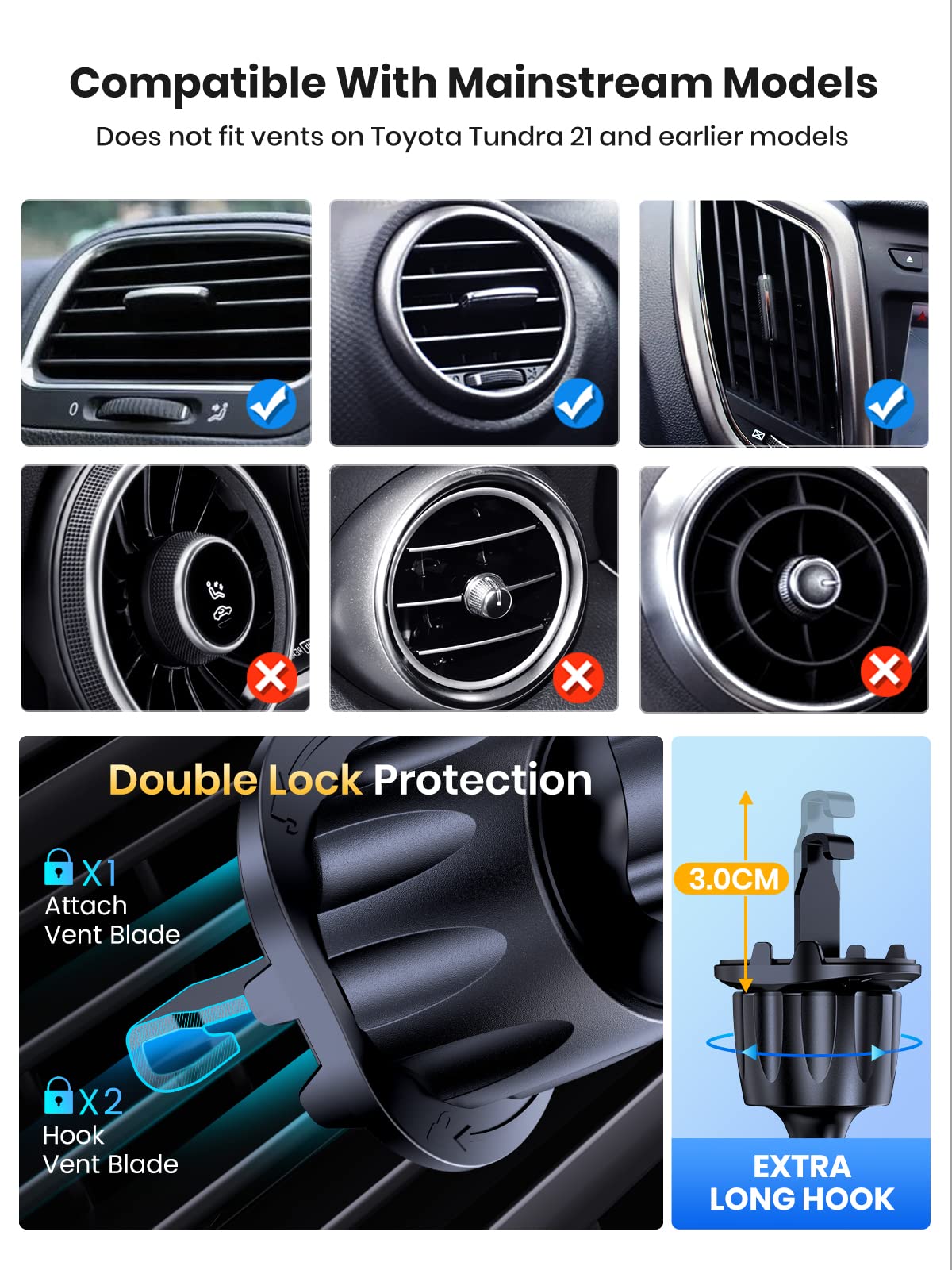 TOPK 2023 Military-Grade 4-in-1 Car Phone Holder - Super Stable Dashboard/Windscreen/Air Vent Mount with Strong Suction & Hook, Universal Fit for All Smartphones - Perfect for Road Trips, Commuting & GPS Navigation