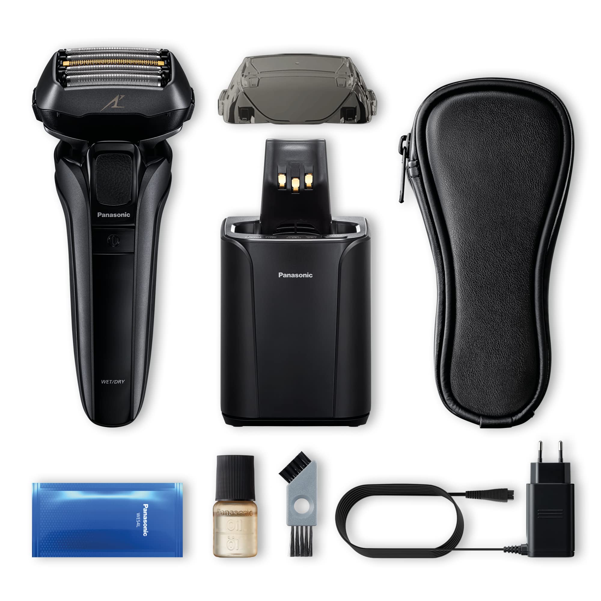 Panasonic ES-LV9U Premium 5-Blade Wet & Dry Electric Razor for Men - Black Shaver with Cleaning & Charging Station - Ultra Close & Comfortable Shave - UK 2-Pin Plug - Perfect for Travel, Home & Office Use