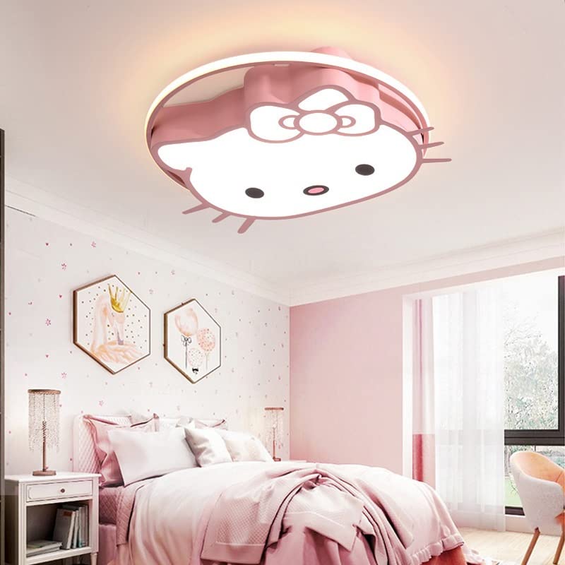 **Pink LED Dimmable Kitty Ceiling Lamp for Kids Room - Ultra-Thin Acrylic Cartoon Chandelier, Creative Nursery Lighting for Girls & Boys Bedroom - Perfect for Bedtime Stories & Playtime**