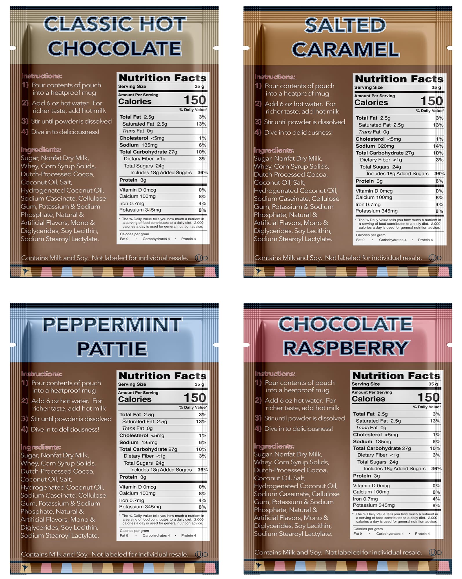 Gourmet Hot Chocolate Mix Variety Pack - 32 Count | Classic, Chocolate Raspberry, Salted Caramel & Peppermint Flavored Hot Cocoa Packets | Perfect Gift Set for Holidays, Christmas & Winter Nights | Cozy Drink for Family Gatherings & Relaxing Evenings