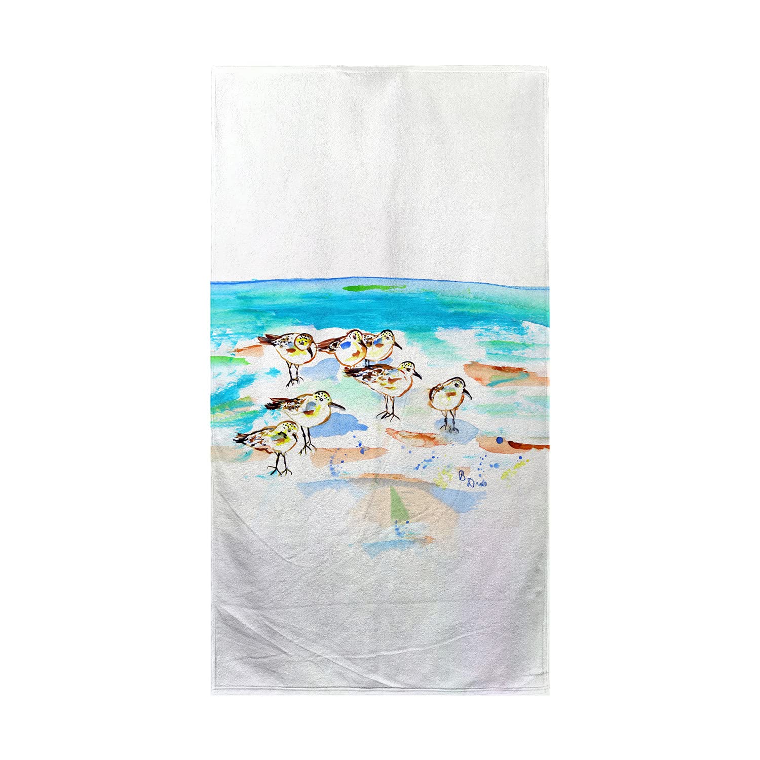 Betsy Drake Seven Sanderlings Beach Towel - Extra Large Quick Dry Sandproof Towel for Pool, Beach, Yoga & Travel - Soft Absorbent Bath Towel for Summer Vacation