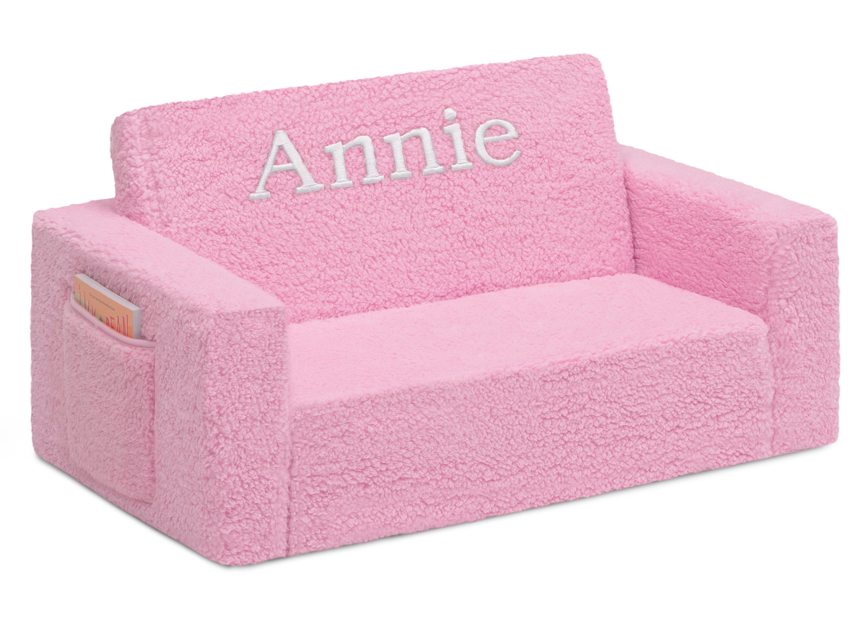Personalized Cozee Flip Out Sherpa 2-in-1 Convertible Sofa to Lounger for Kids - Soft & Comfy Children's Furniture for Playroom, Bedroom or Nursery