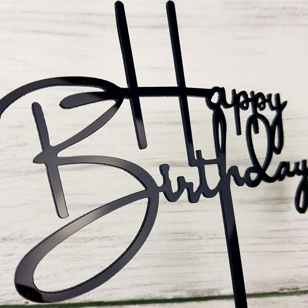 Happy Birthday Cake Topper - Black Acrylic Party Decor for Birthday Cakes, Cupcakes & Desserts | Perfect for Birthday Parties, Baby Showers & Celebrations