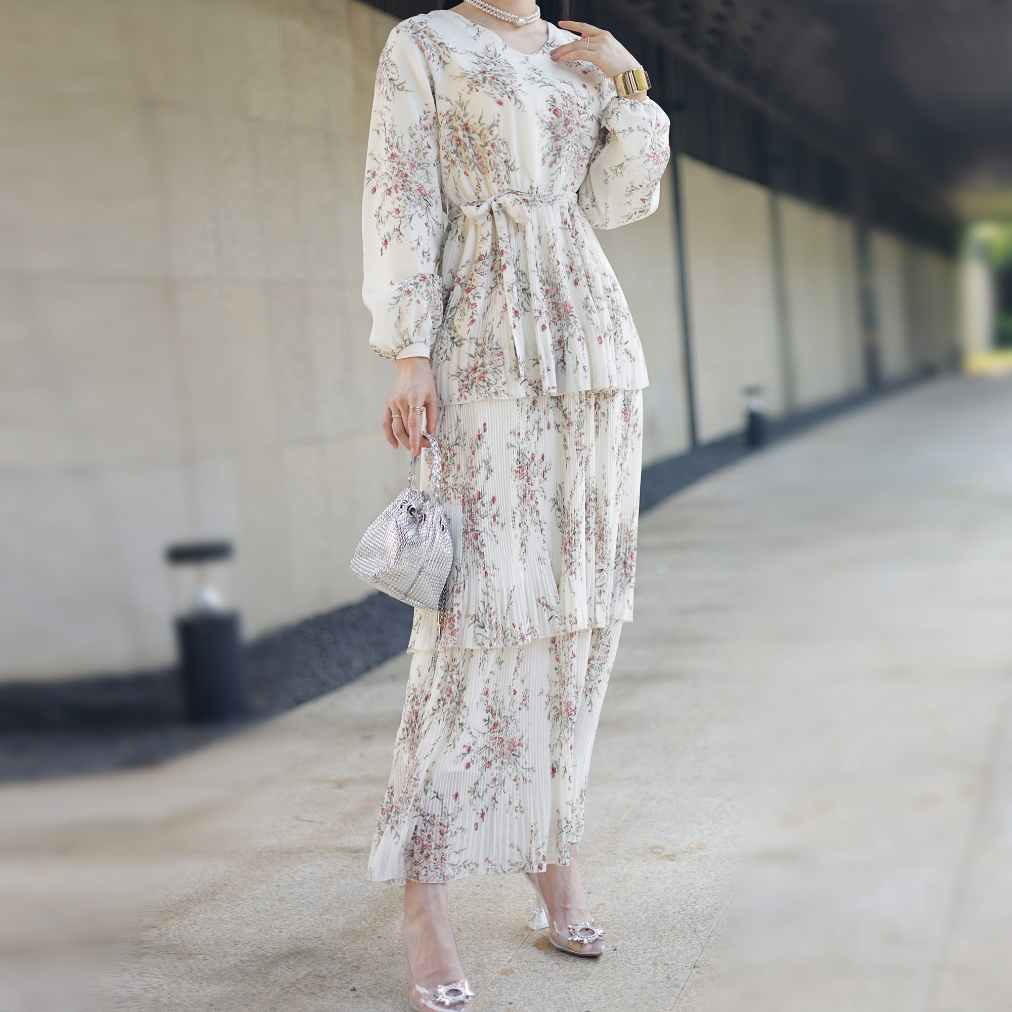 Elegant Fleur Maxi Dress in Ivory Moss - Flowy Boho Summer Dress for Women, Perfect for Beach Vacations, Weddings & Outdoor Parties