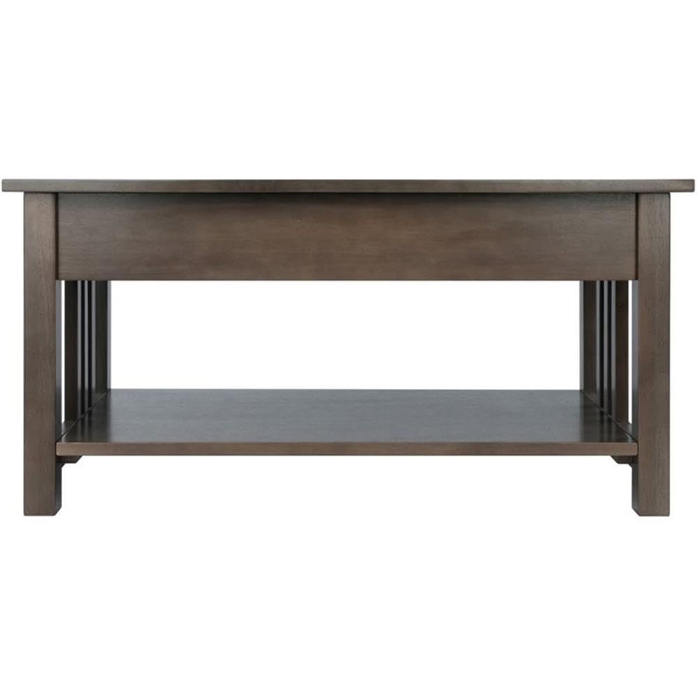 Pemberly Row Transitional Solid Wood Storage Coffee Table in Oyster Gray - Stylish Living Room Furniture with Hidden Storage for Remote, Magazines & Blankets