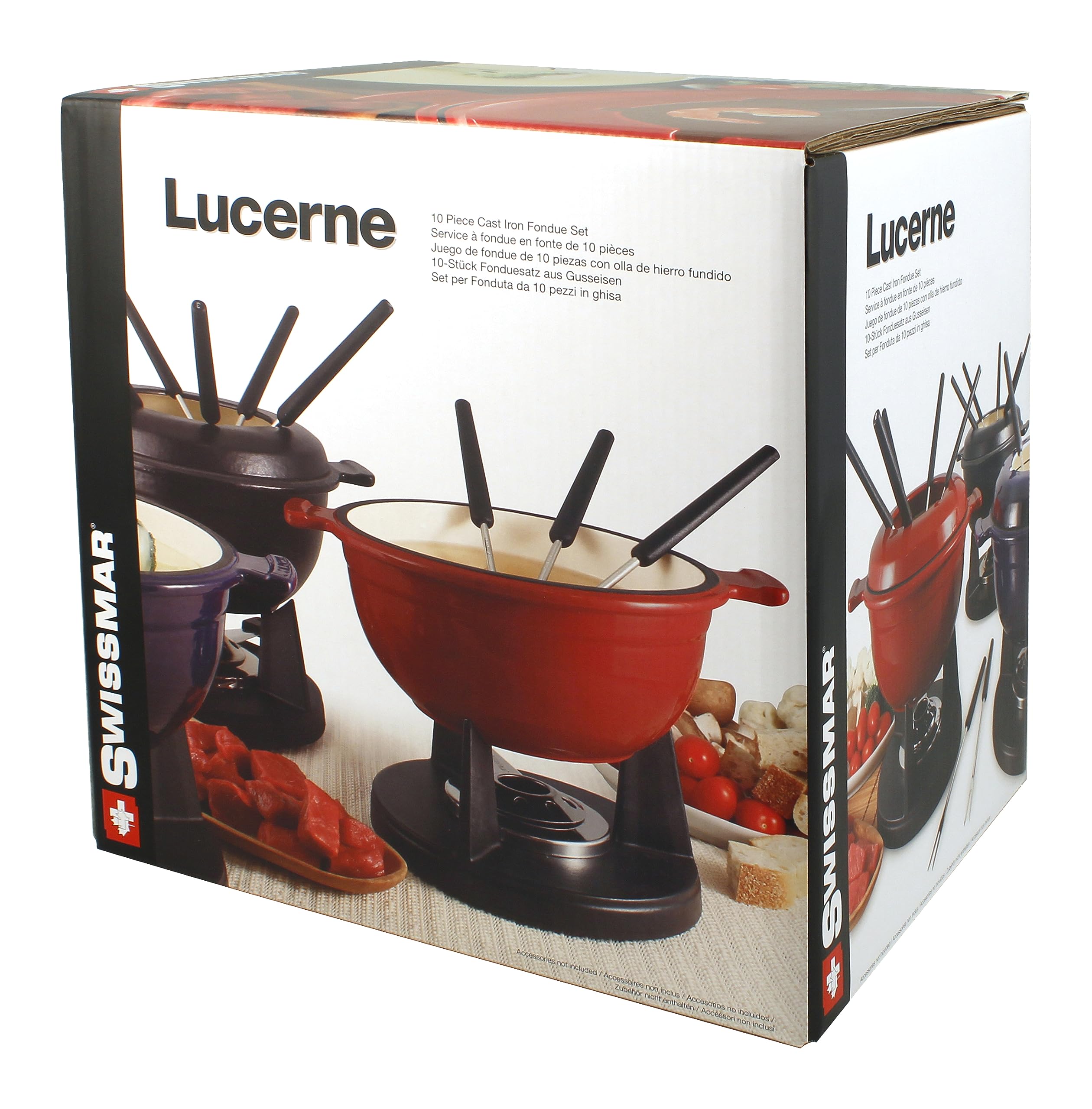 Premium Swissmar F66542 Lucerne 10-Piece Cast Iron Fondue Set in Matte Black - Perfect for Romantic Dinners, Family Gatherings & Holiday Entertaining