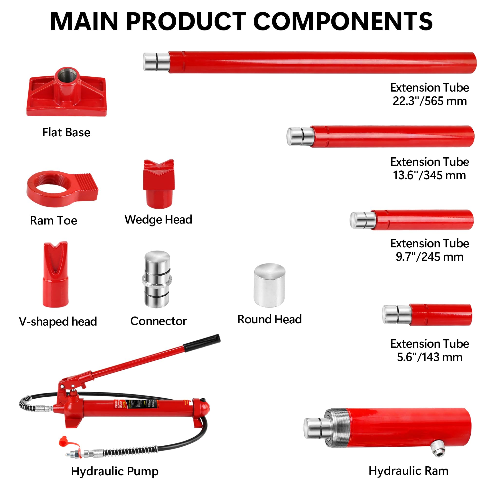 20 Ton Porta Power Hydraulic Kit with Case - Heavy Duty Hydraulic Ram for Auto Repair, Construction, and Industrial Use