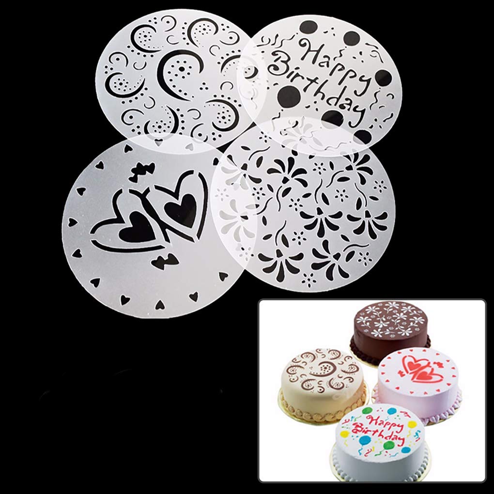 4pcs Plastic Cake Stencils Set - Heart & Flower Design for Cake Decorating, Screen Printing, Tiramisu & Bakery (White) | Perfect for Birthday Cakes, Wedding Desserts & DIY Baking Projects
