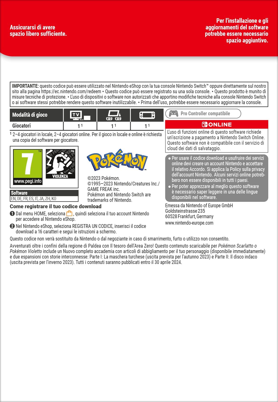 Pokémon Scarlet & Violet The Hidden Treasure of Area Zero | Nintendo Switch Download Code - Adventure in the Paldea Region