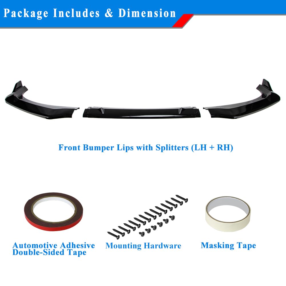 Glossy Black Front Lip Spoiler for 2024-2025 Hyundai Elantra - Aerodynamic Bumper Lip - Perfect for Car Customization & Street Racing Style Enhancement