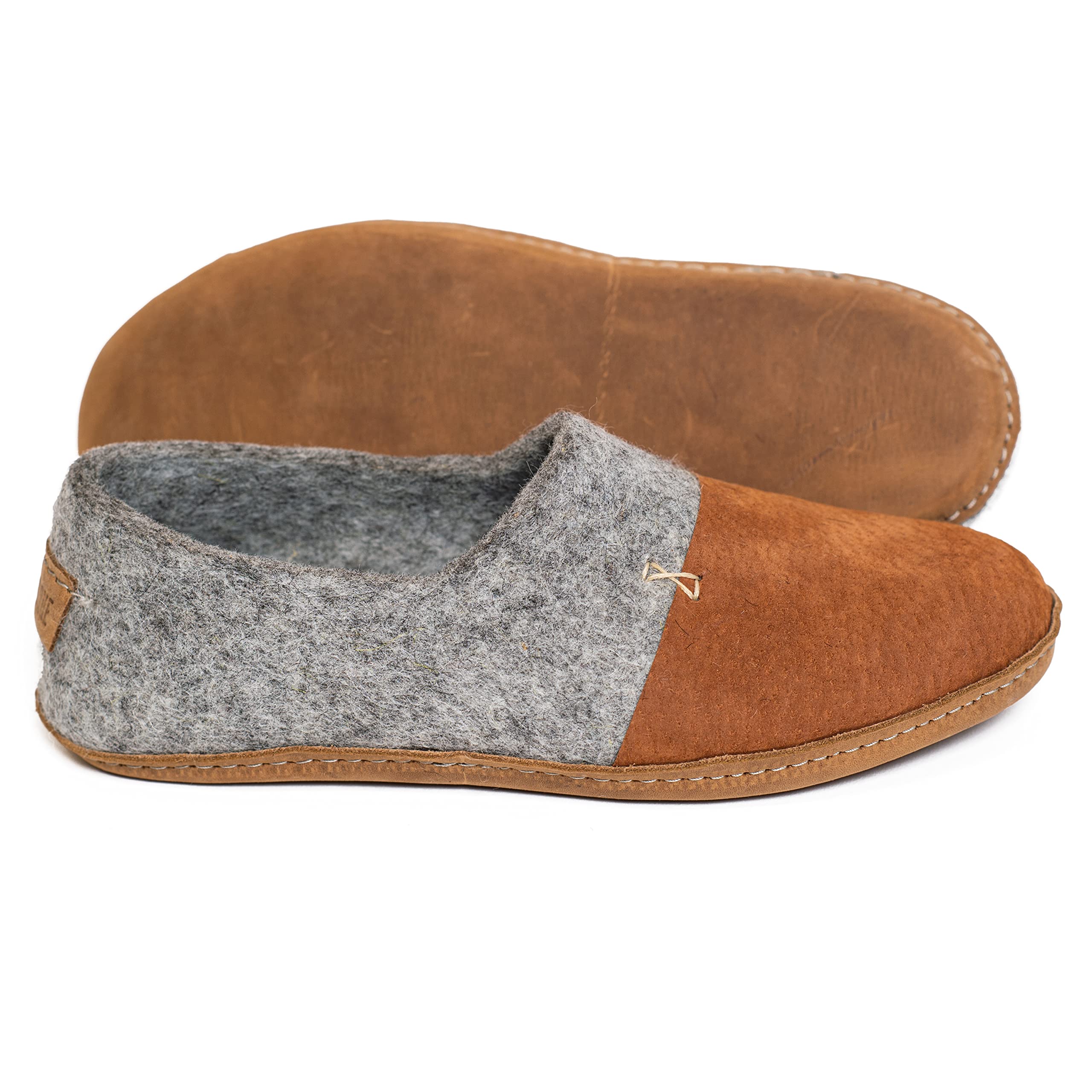 Men's Warm Boiled Wool House Slippers with Natural Edge Suede Toe Caps - Cozy Indoor Winter Slippers for Home, Office & Relaxation