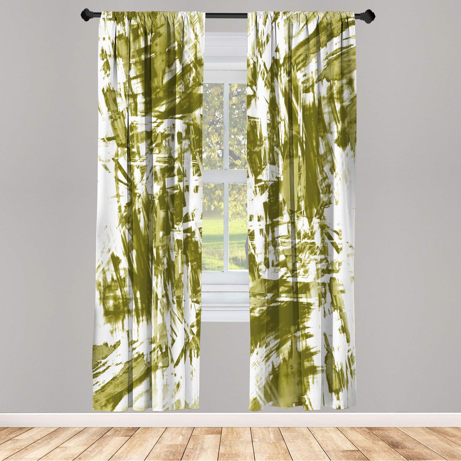 Ambesonne Monochrome Window Curtains - Old Grunge Style Abstract Art Brushstroke Print - Lightweight Decorative 2-Panel Set with Rod Pocket - 28